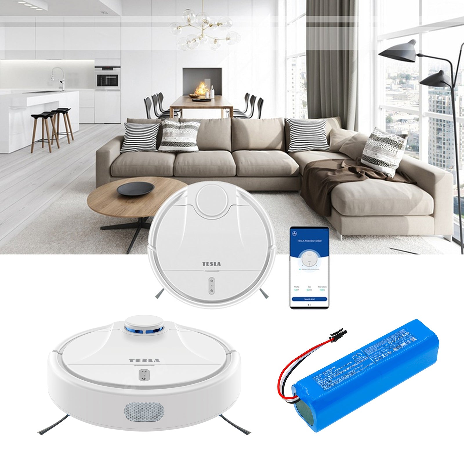 Li-ion, Vacuum Battery fits Tesla Robostar Iq500, Robostar Iq600, 14.4V, 5200mAh Vacuum Cameron Sino Technology Limited