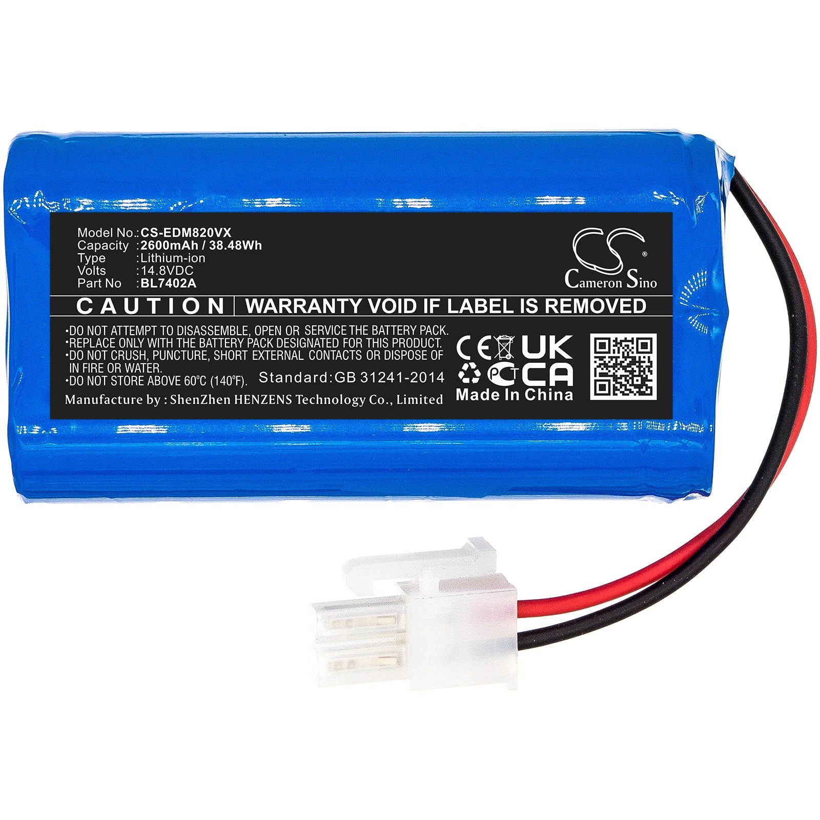Li-ion, Vacuum Battery fits Tesla Robostar T50, Robostar T60, 14.8V, 2600mAh Vacuum Cameron Sino Technology Limited