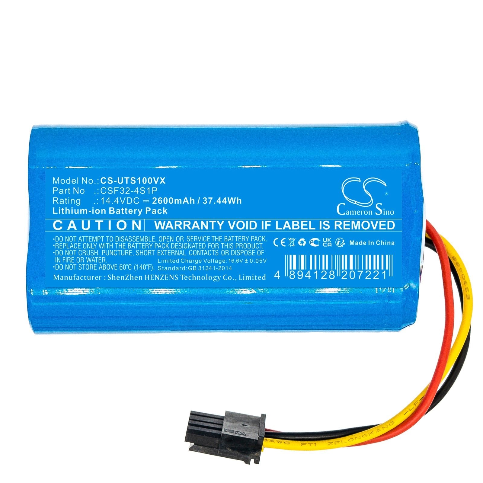 Li-ion, Vacuum Battery fits Ultenic Ts1, 14.4V, 2600mAh Vacuum Cameron Sino Technology Limited