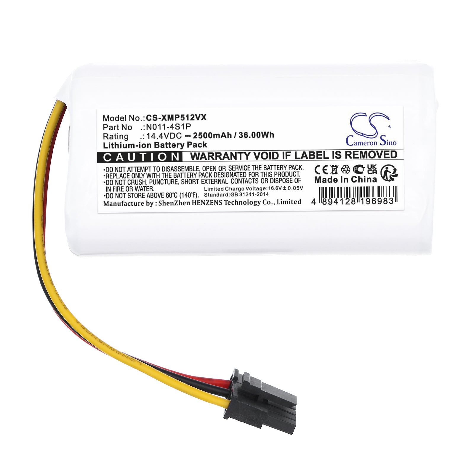 Li-ion, Vacuum Battery fits Xiaomi 042621, Bhr5217eu, 14.4V, 2500mAh Vacuum Cameron Sino Technology Limited