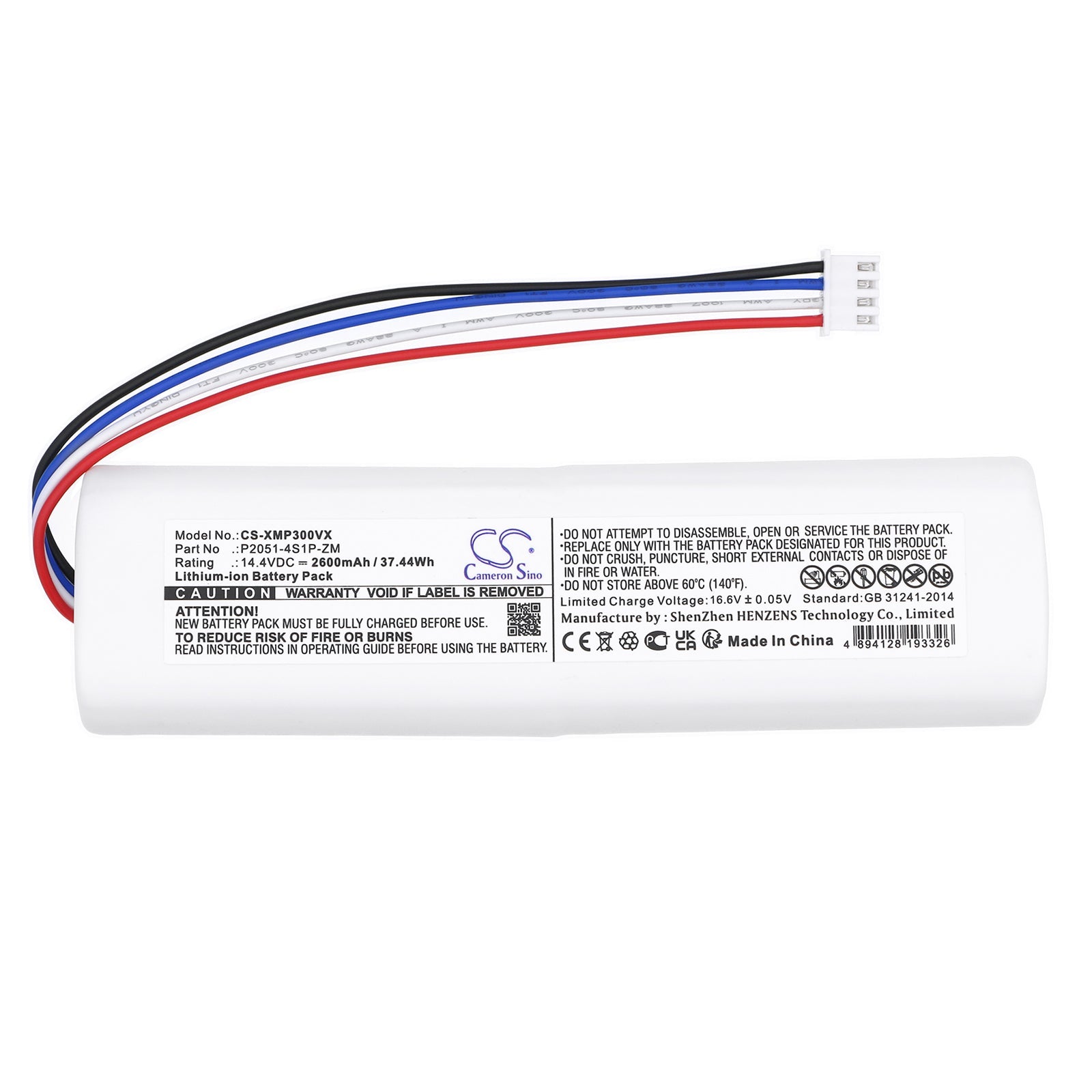 Li-ion, Vacuum Battery fits Xiaomi Bhr5055eu, Mi Robot Vacuum Mop 2, 14.4V, 2600mAh Vacuum Cameron Sino Technology Limited
