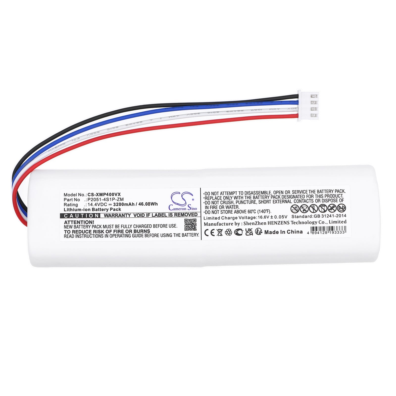 Li-ion, Vacuum Battery fits Xiaomi Bhr5055eu, Mi Robot Vacuum Mop 2, 14.4V, 3200mAh Vacuum Cameron Sino Technology Limited