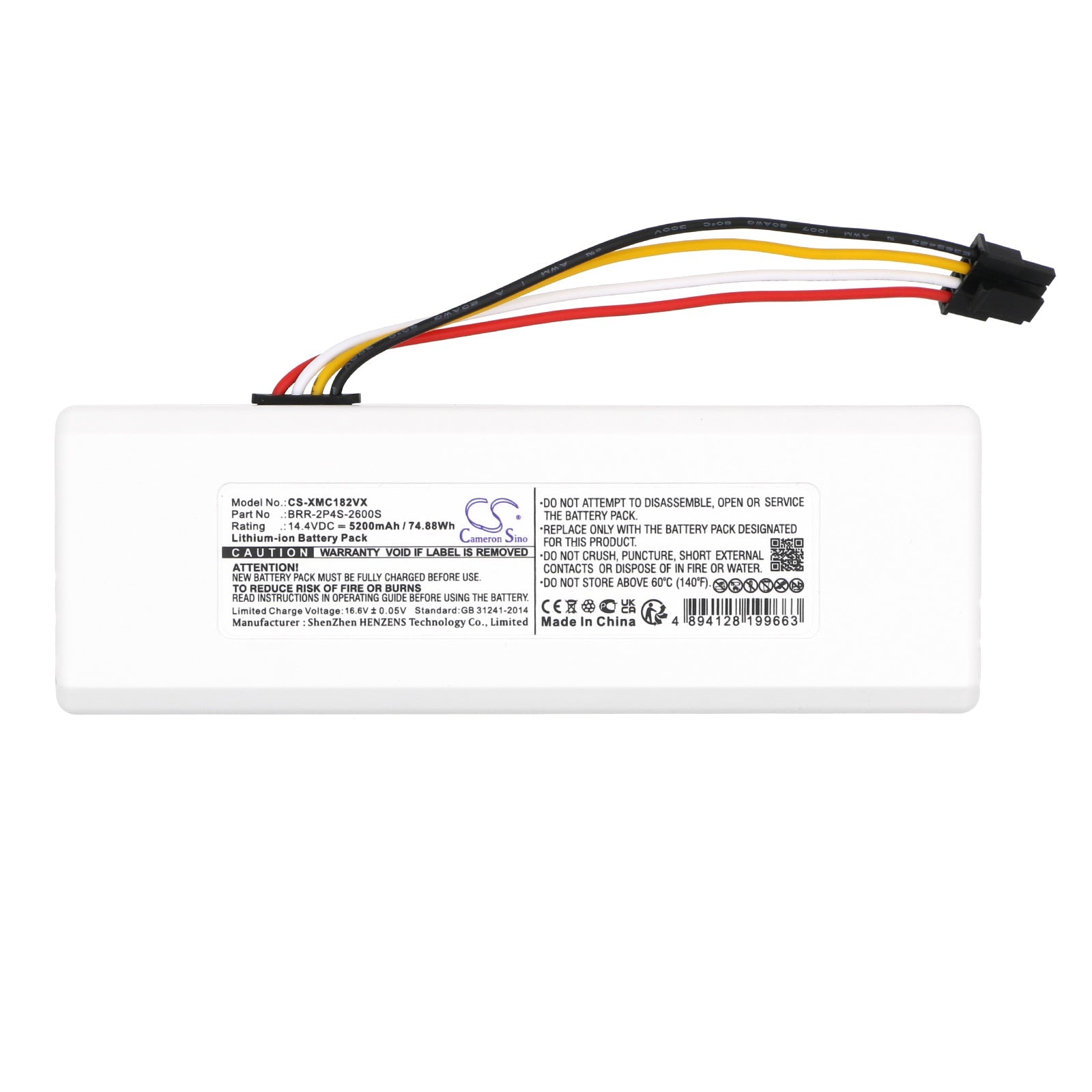 Li-ion, Vacuum Battery fits Xiaomi Dreame Mc1808, Roborock 1c, 14.4V, 5200mAh Vacuum Cameron Sino Technology Limited