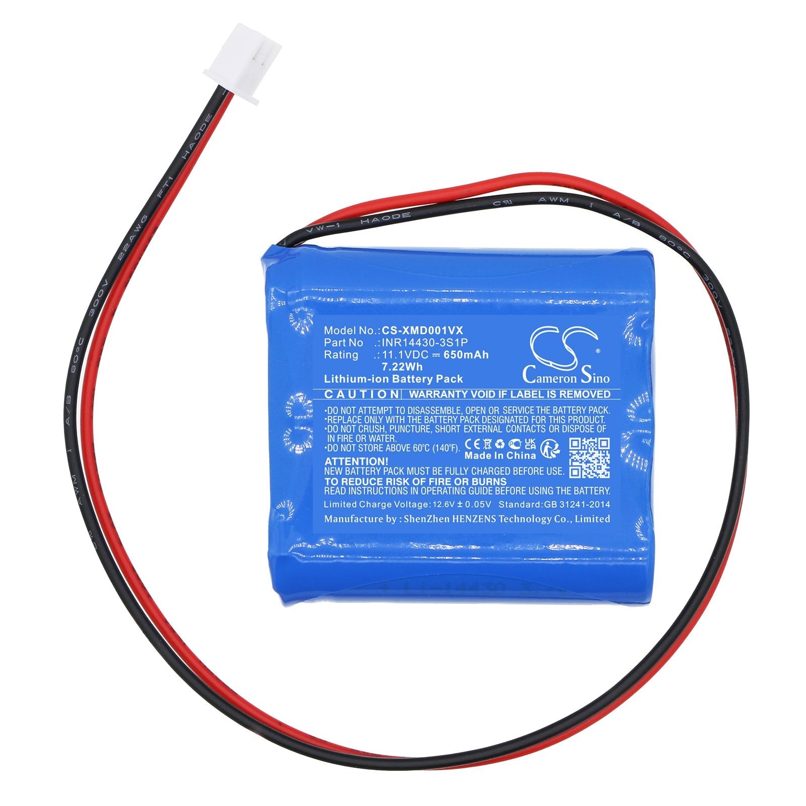 Li-ion, Vacuum Battery fits Xiaomi Mijia Wxcdj01swdk, 11.1V, 650mAh Vacuum Cameron Sino Technology Limited