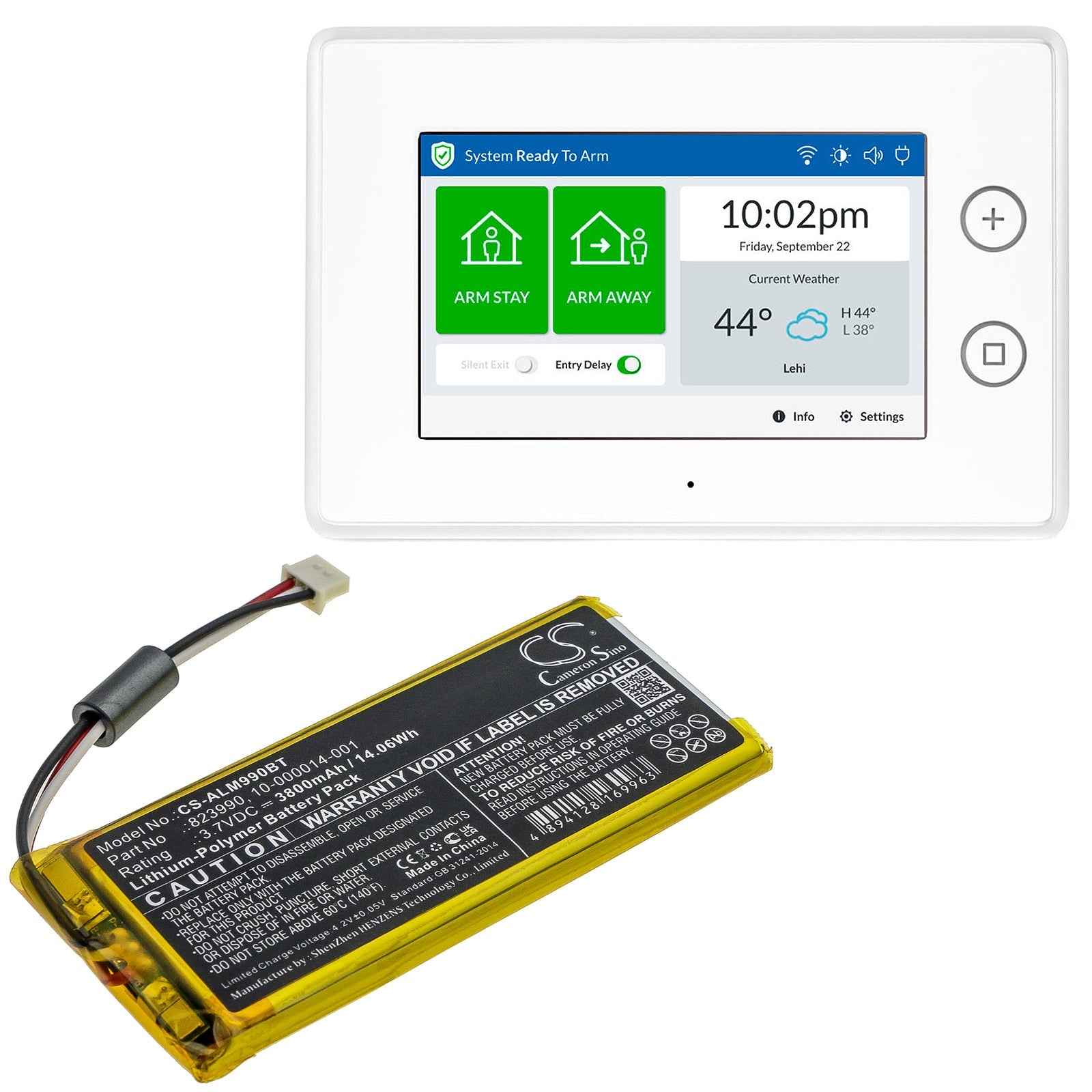 Li-MnO2 Battery fits Adt, Panel Smartthings 3.7V, 3800mAh Home Electronics Cameron Sino Technology Limited