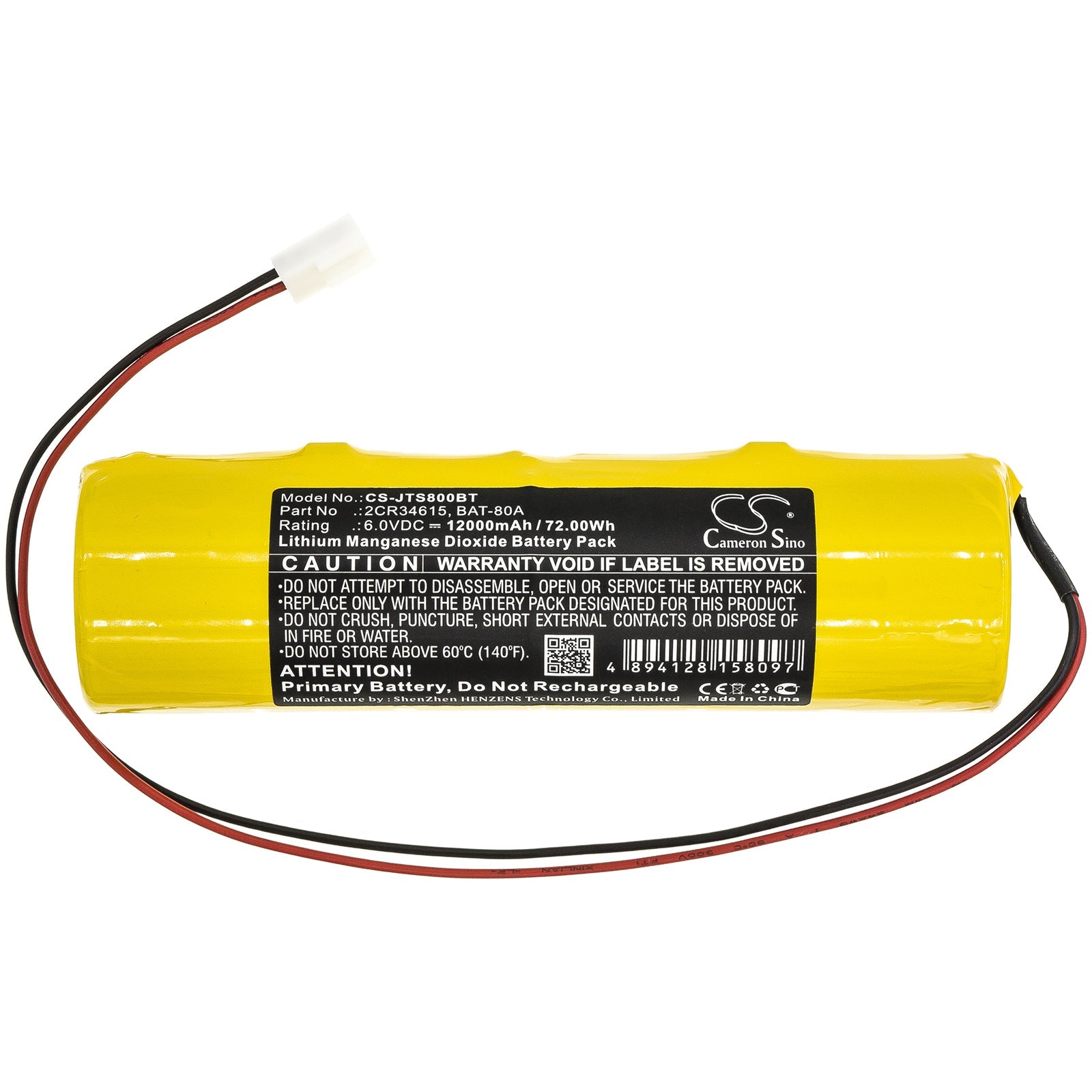 Li-MnO2 Battery fits Jablotron, 2cr34615, Bat-80a, Note: Primary Battery, Do Not Rechargeable 6.0V, 12000mAh Alarm System Cameron Sino Technology Limited