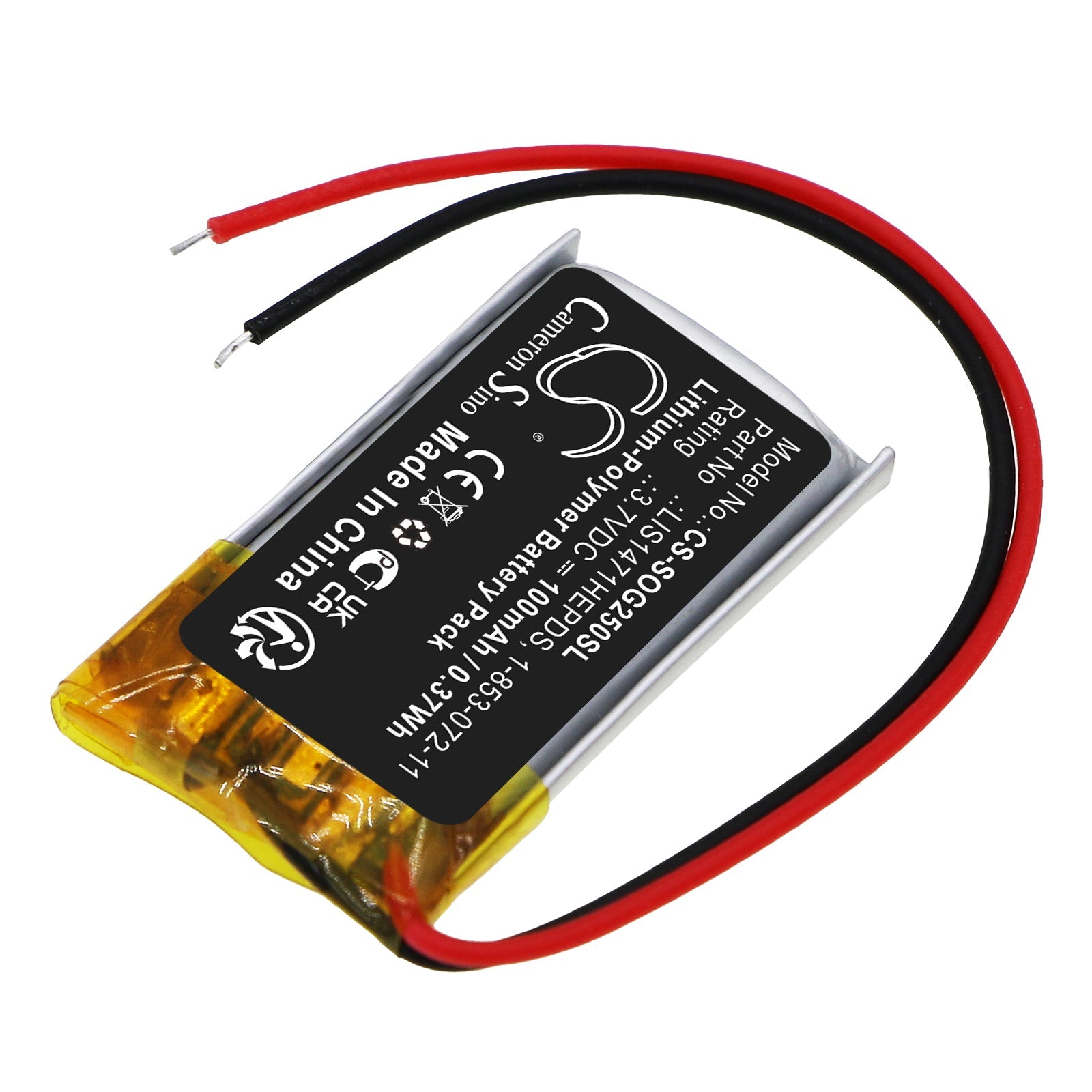 Li-Polymer, 3D Glasses Battery fits Sony Tdg-250, Tdg-br250, 3.7V, 100mAh 3D Glasses Cameron Sino Technology Limited