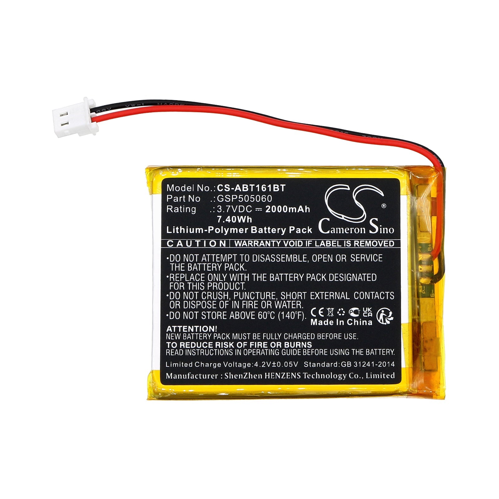 Li-Polymer, Alarm System Battery fits Abus Tvac16001, 3.7V, 2000mAh Alarm System Cameron Sino Technology Limited