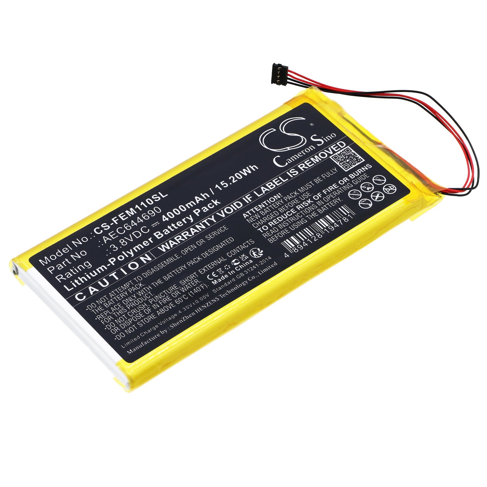 Li-Polymer, Amplifier Battery fits Fiio M11, 3.8V, 4000mAh Amplifier Cameron Sino Technology Limited