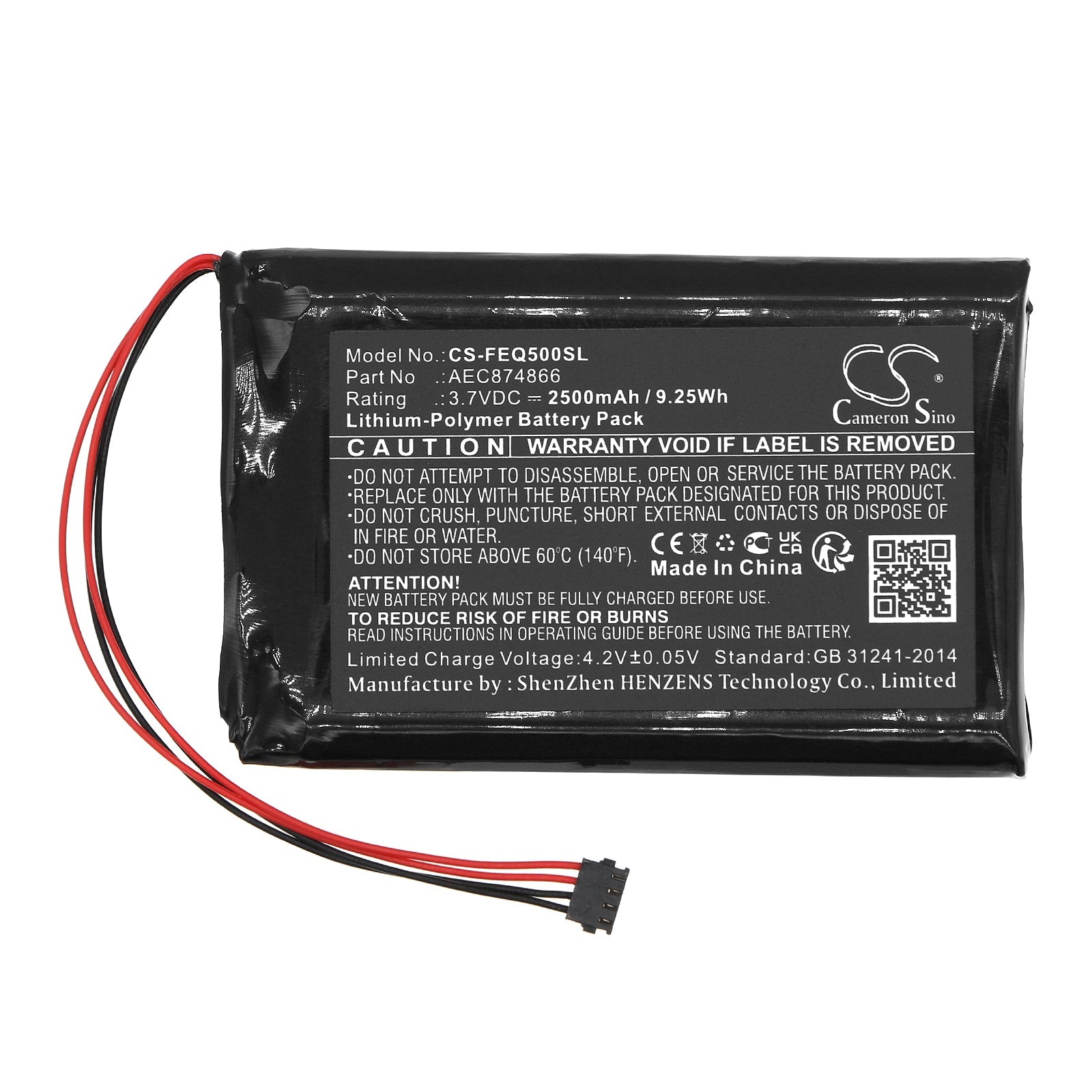 Li-Polymer, Amplifier Battery fits Fiio Q5, 3.7V, 2500mAh Amplifier Cameron Sino Technology Limited