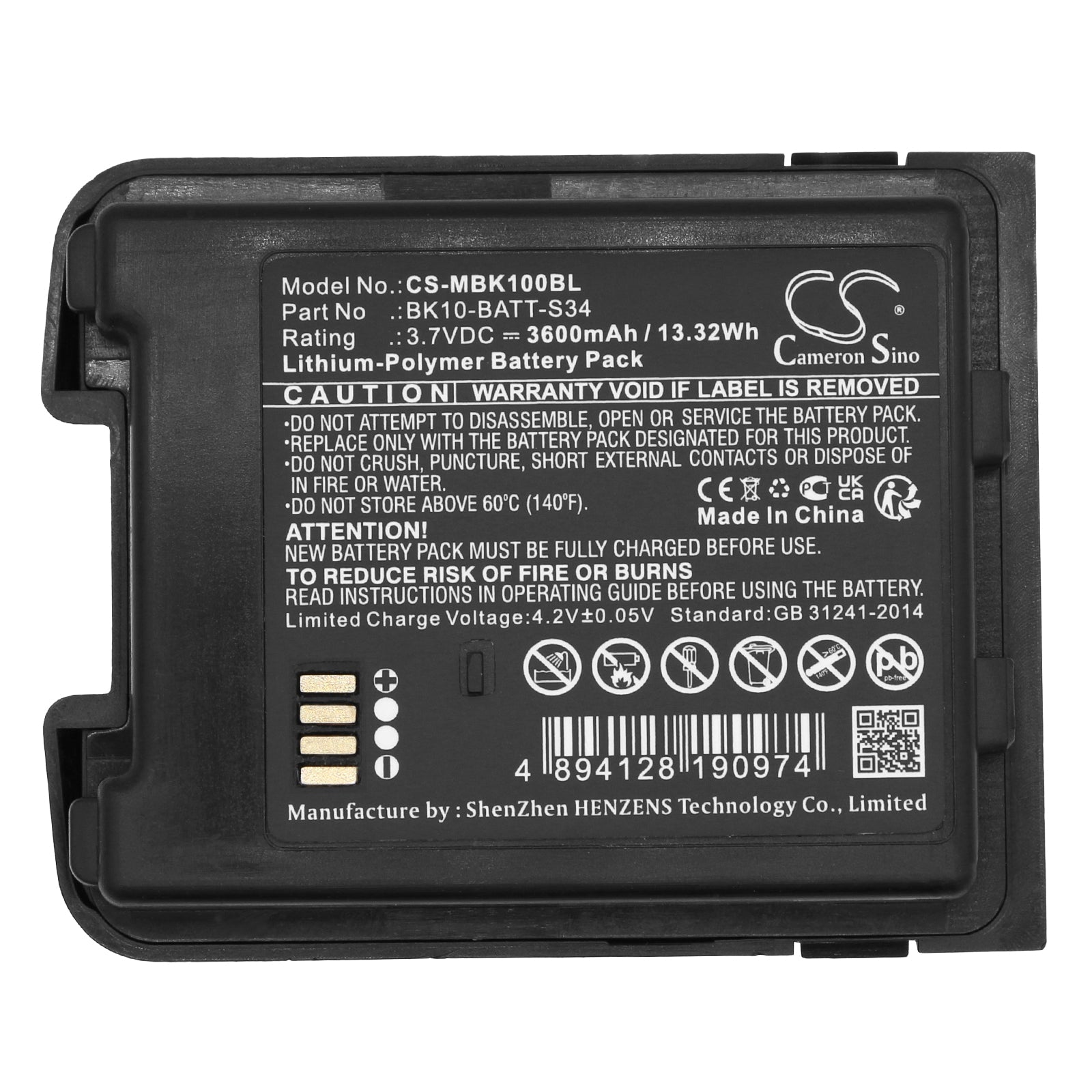 Li-Polymer, Barcode Scanner Battery fits M3 Mobile Bk10, 3.7V, 3600mAh Barcode Scanner Cameron Sino Technology Limited