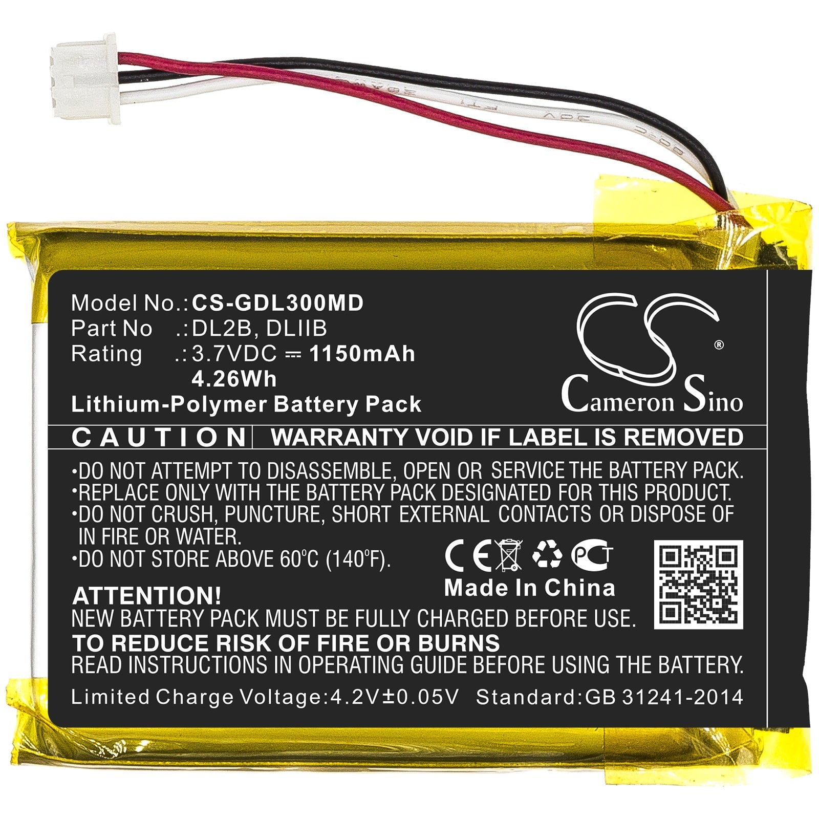 Li-Polymer Battery fits 3gen, Dl2b, Dliib 3.7V, 1150mAh Medical Cameron Sino Technology Limited