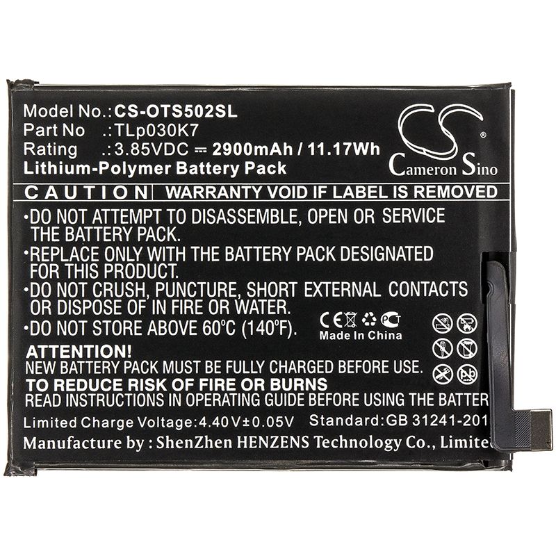 Li-Polymer Battery fits Alcatel, 1s, Ot-5024d 3.85V, 2900mAh Mobile & SmartPhone Cameron Sino Technology Limited