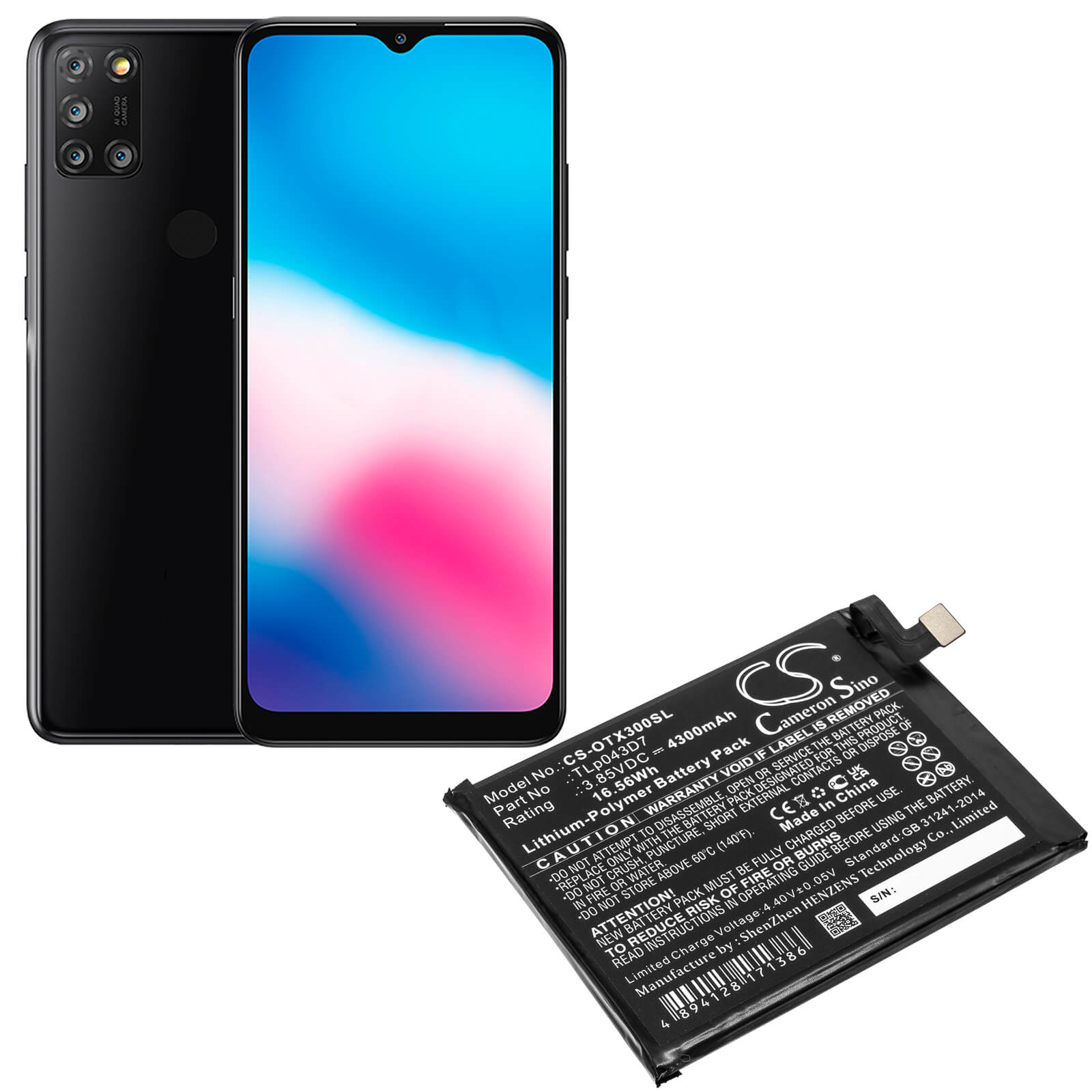 Li-Polymer Battery fits Alcatel, 3x, 5x 3.85V, 4300mAh / 16.56Wh Mobile & SmartPhone Cameron Sino Technology Limited