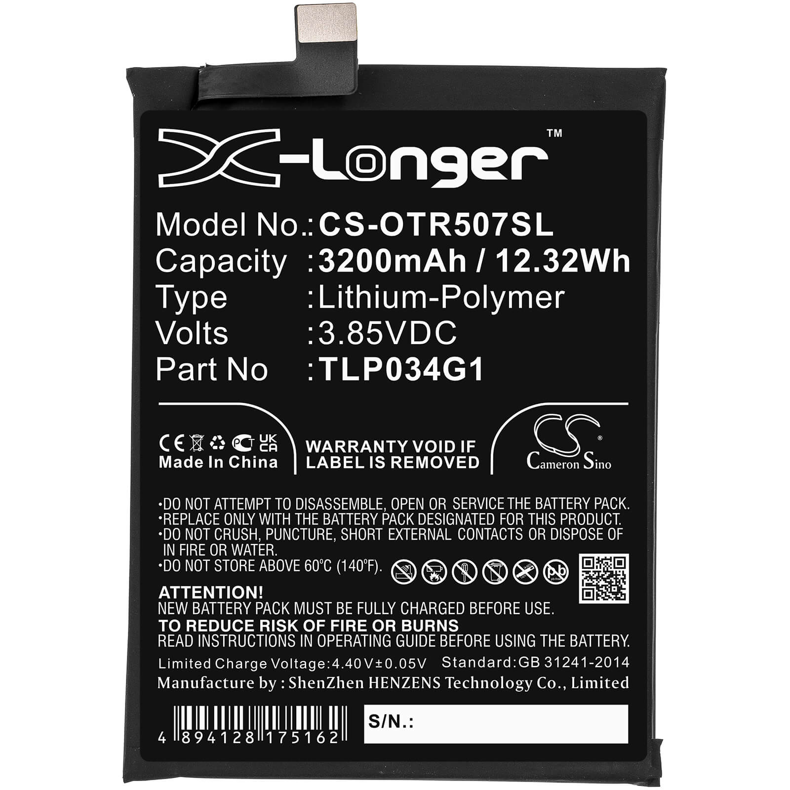 Li-Polymer Battery fits Alcatel, Ot-5007s 3.85V, 3200mAh / 12.32Wh Mobile & SmartPhone Cameron Sino Technology Limited
