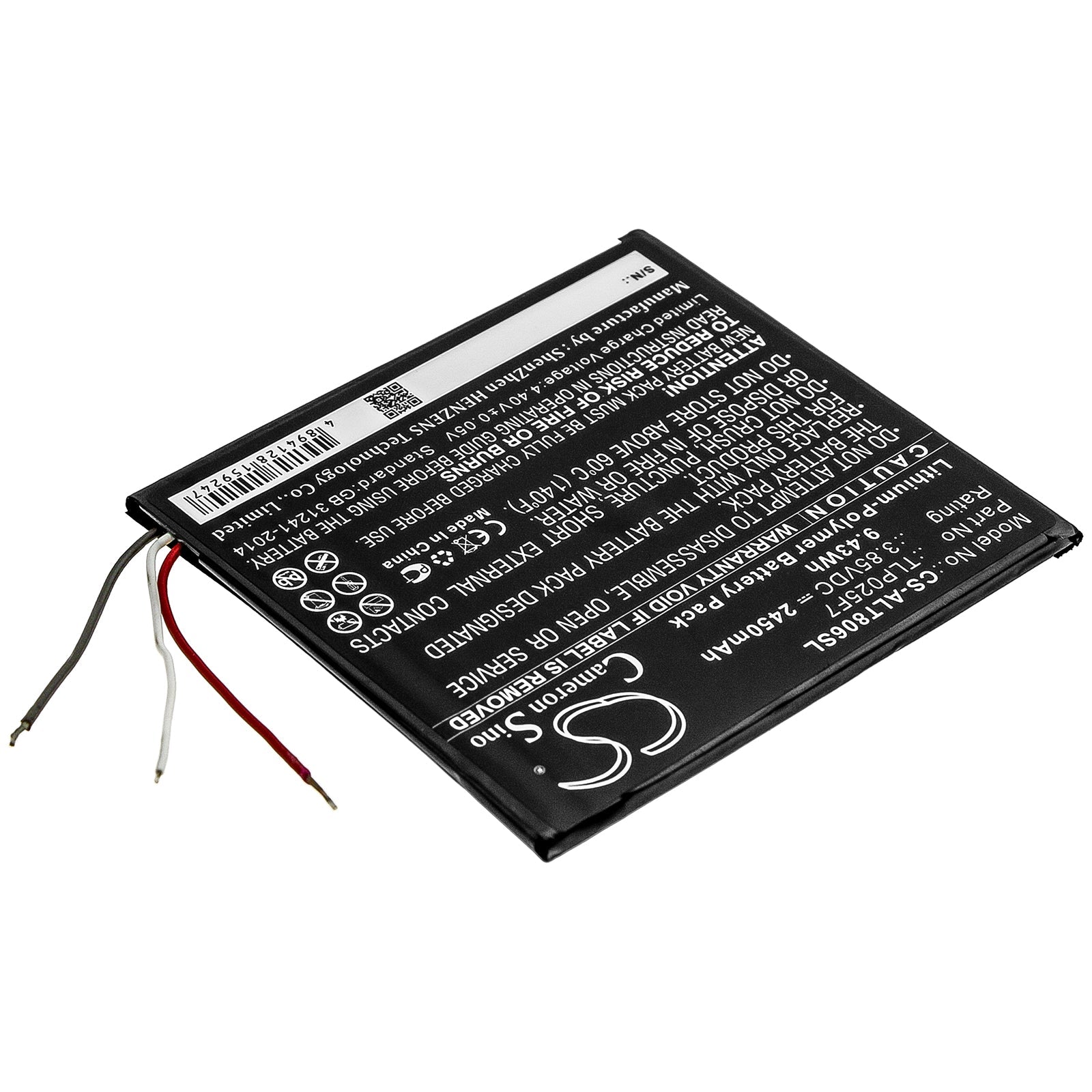 Li-Polymer Battery fits Alcatel, Tlp025f7 3.85V, 2450mAh Tablet Cameron Sino Technology Limited