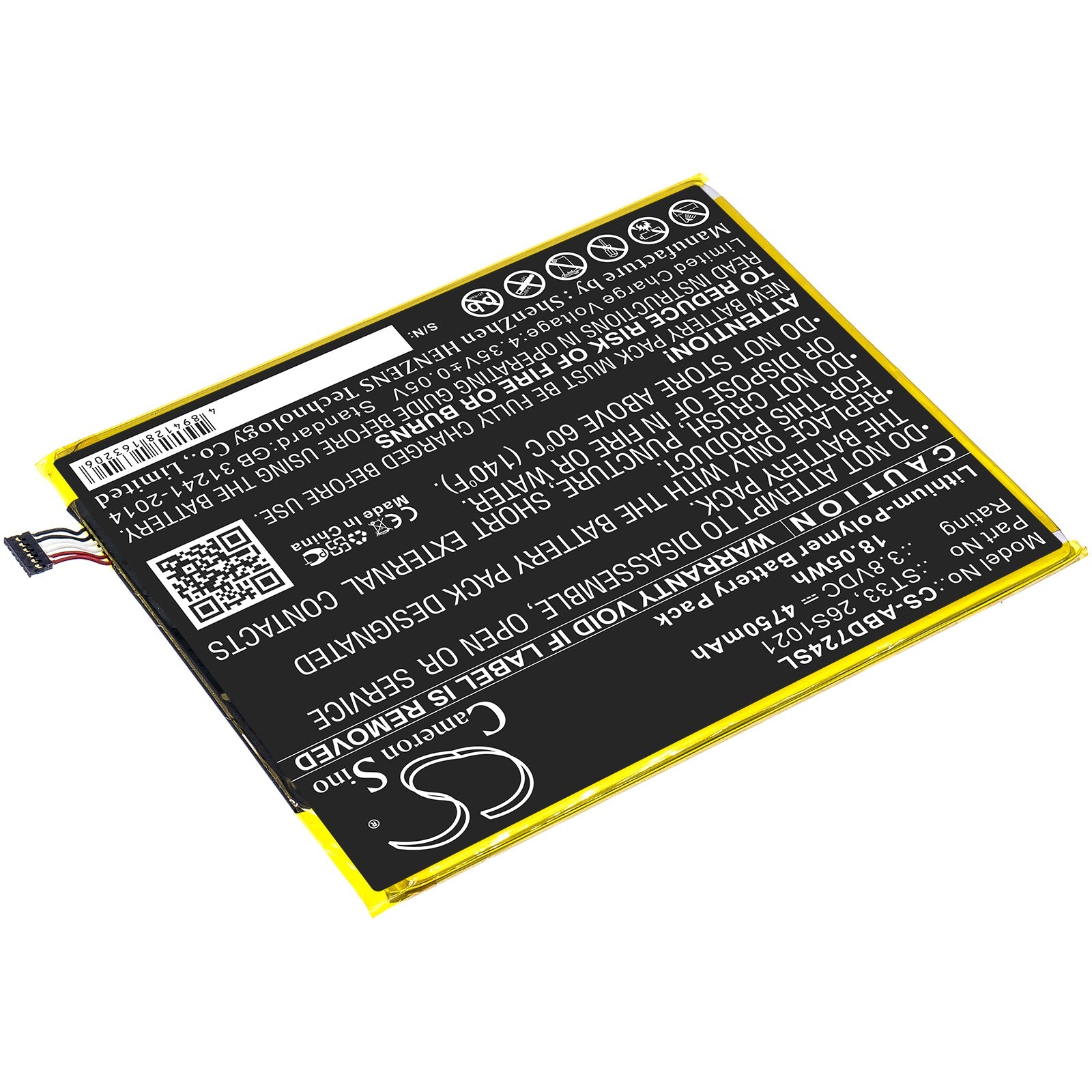 Li-Polymer Battery fits Amazon, K72ll3, K72ll4 3.8V, 4750mAh Tablet Cameron Sino Technology Limited