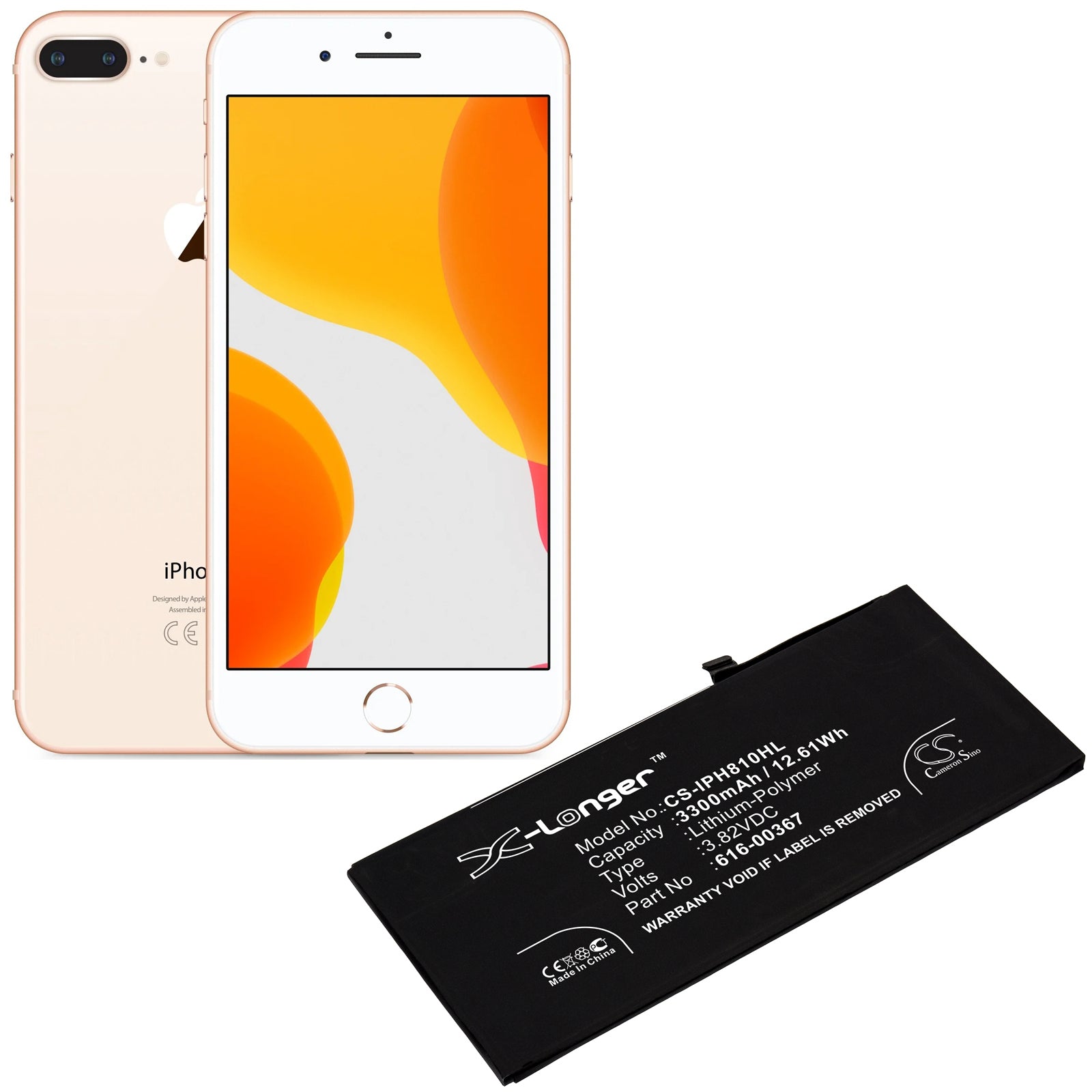 Li-Polymer Battery fits Apple, A1864, Iphone 8 Plus 3.82V, 3300mAh Mobile & SmartPhone Cameron Sino Technology Limited