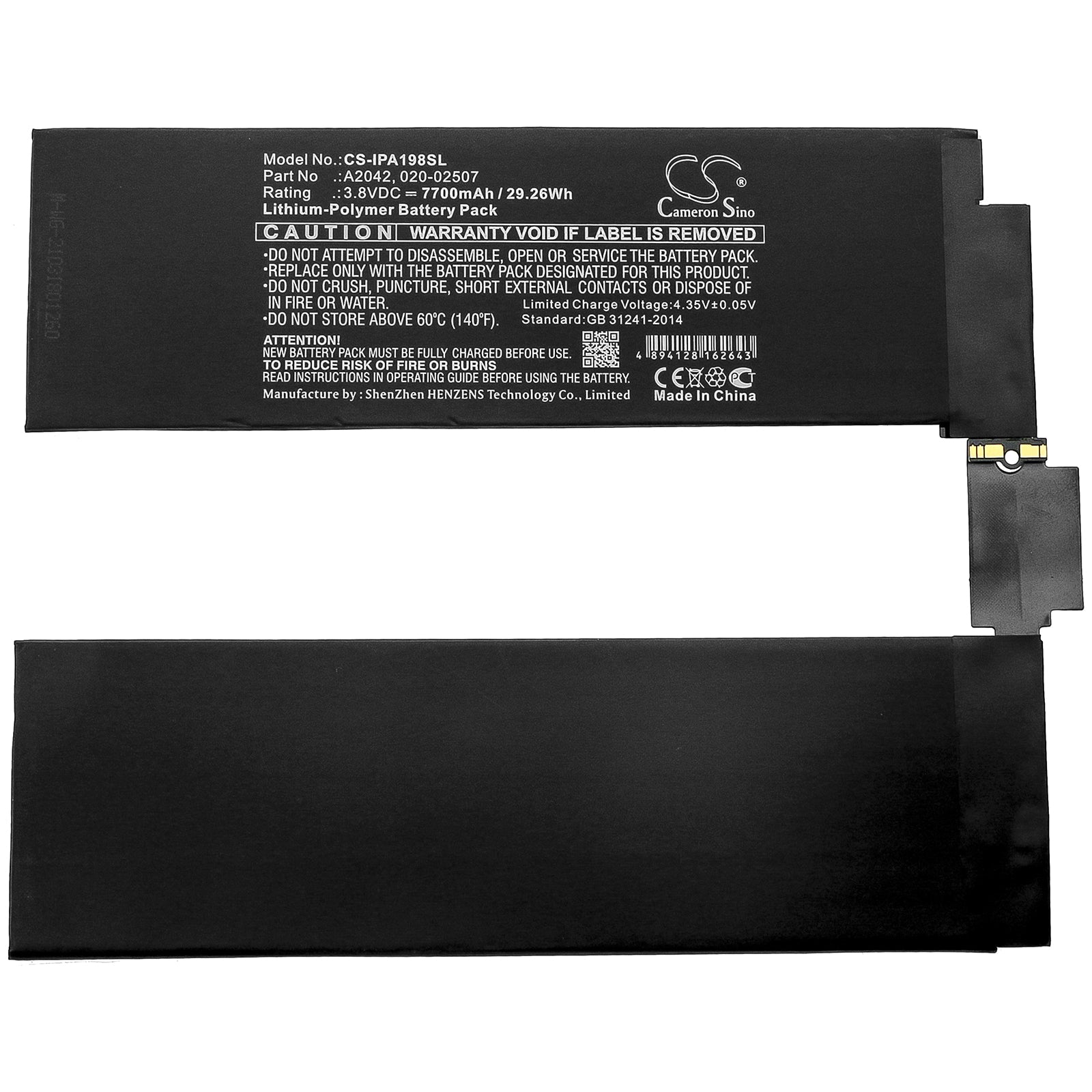 Li-Polymer Battery fits Apple, A1934, A1979 3.8V, 7700mAh Tablet Cameron Sino Technology Limited