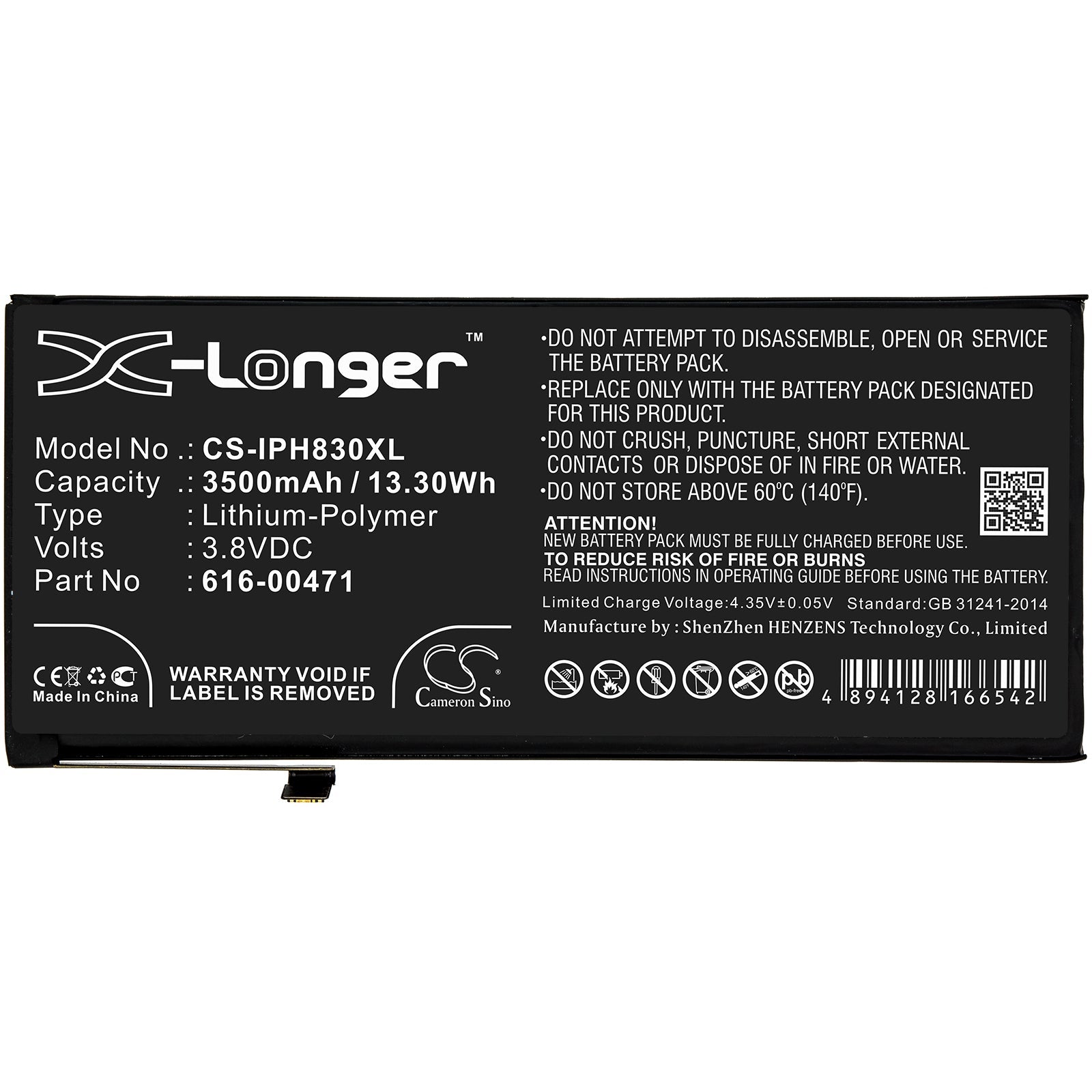 Li-Polymer Battery fits Apple, A1984, A2105, A2106 3.8V, 3500mAh Mobile & SmartPhone Cameron Sino Technology Limited