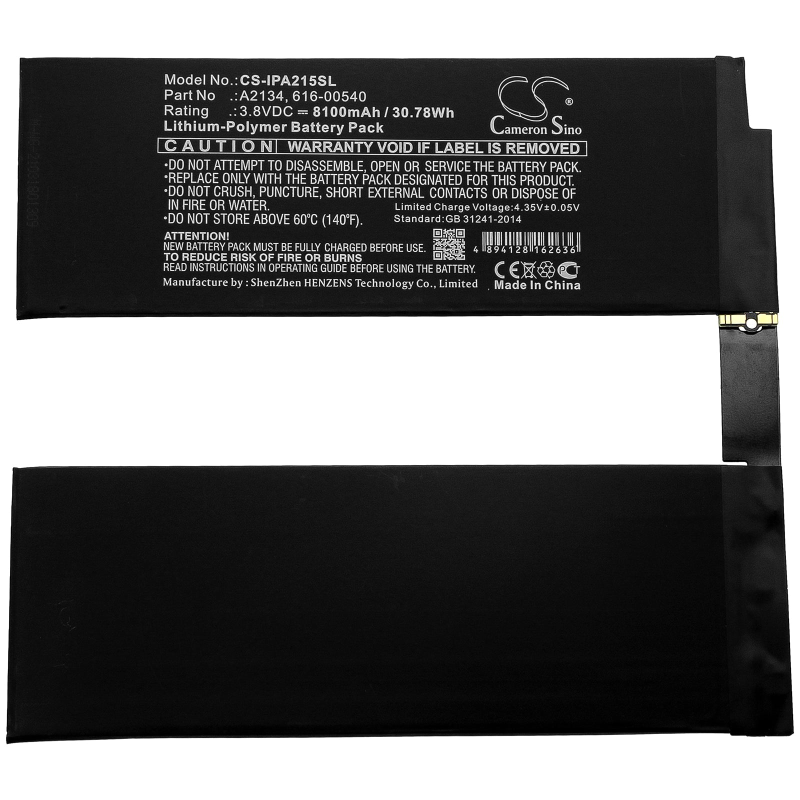 Li-Polymer Battery fits Apple, A2123, A2152 3.8V, 8100mAh Tablet Cameron Sino Technology Limited