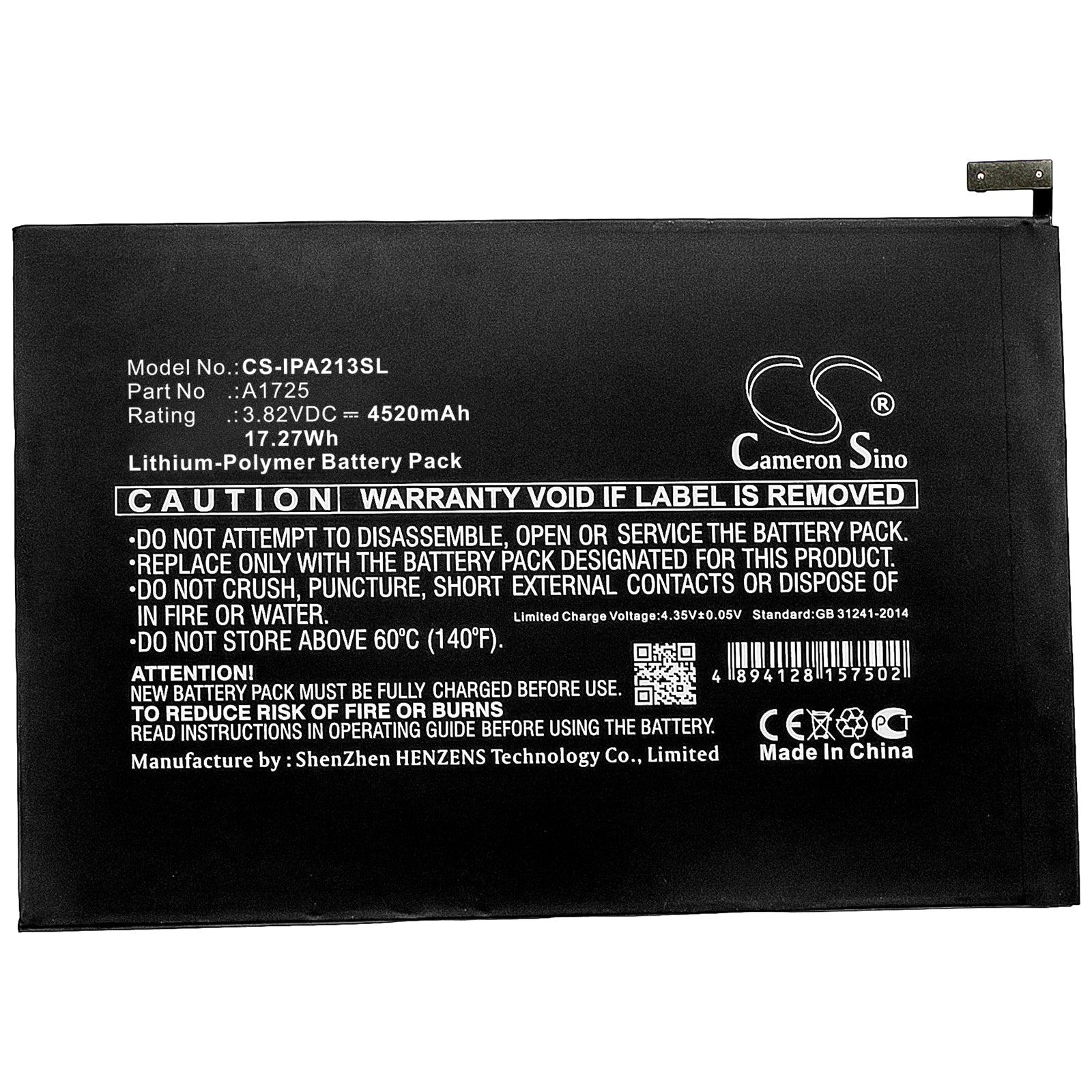 Li-Polymer Battery fits Apple, A2124, A2126 3.82V, 5120mAh Tablet Cameron Sino Technology Limited