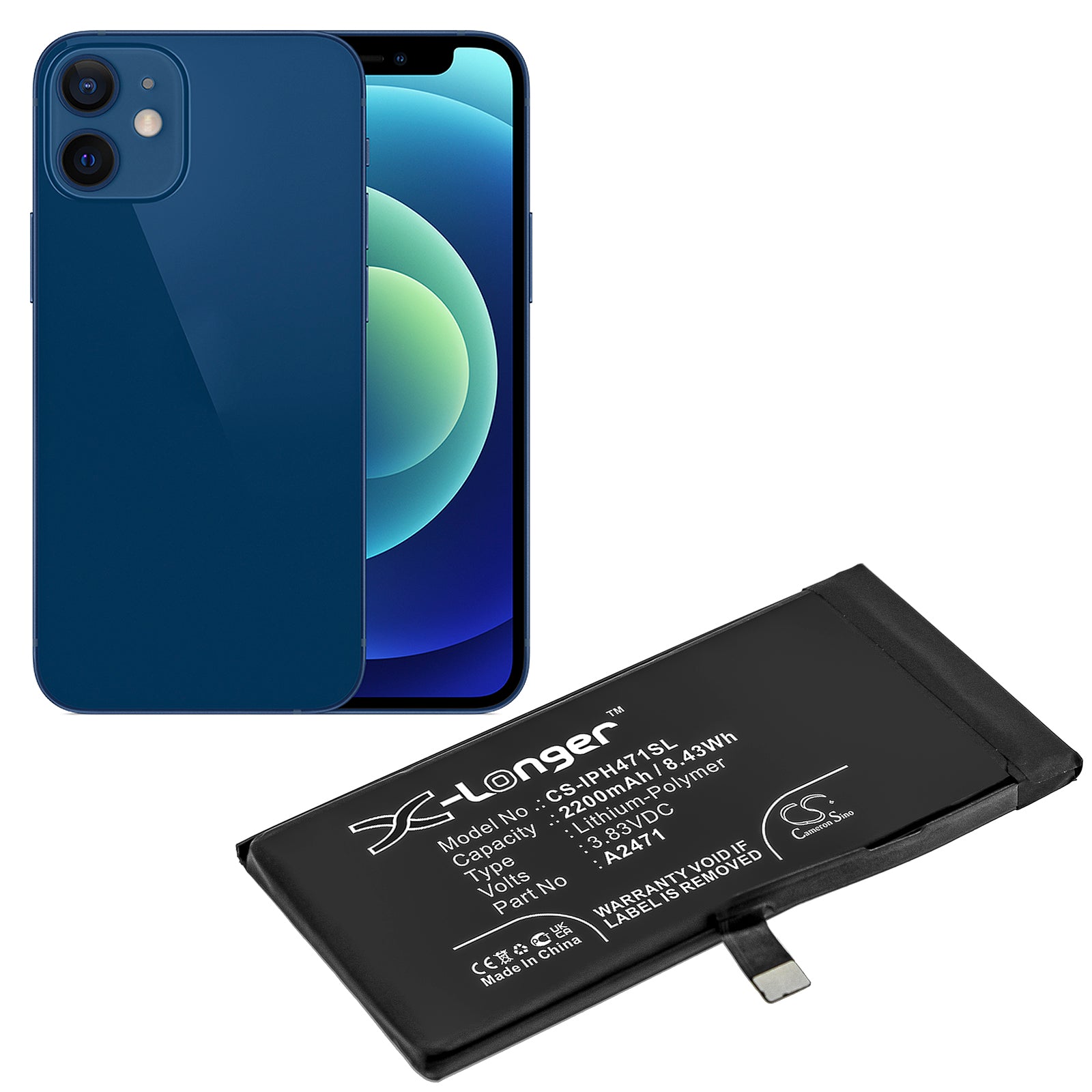 Li-Polymer Battery fits Apple, Iphone 12 Mini 3.83V, 2200mAh Mobile & SmartPhone Cameron Sino Technology Limited