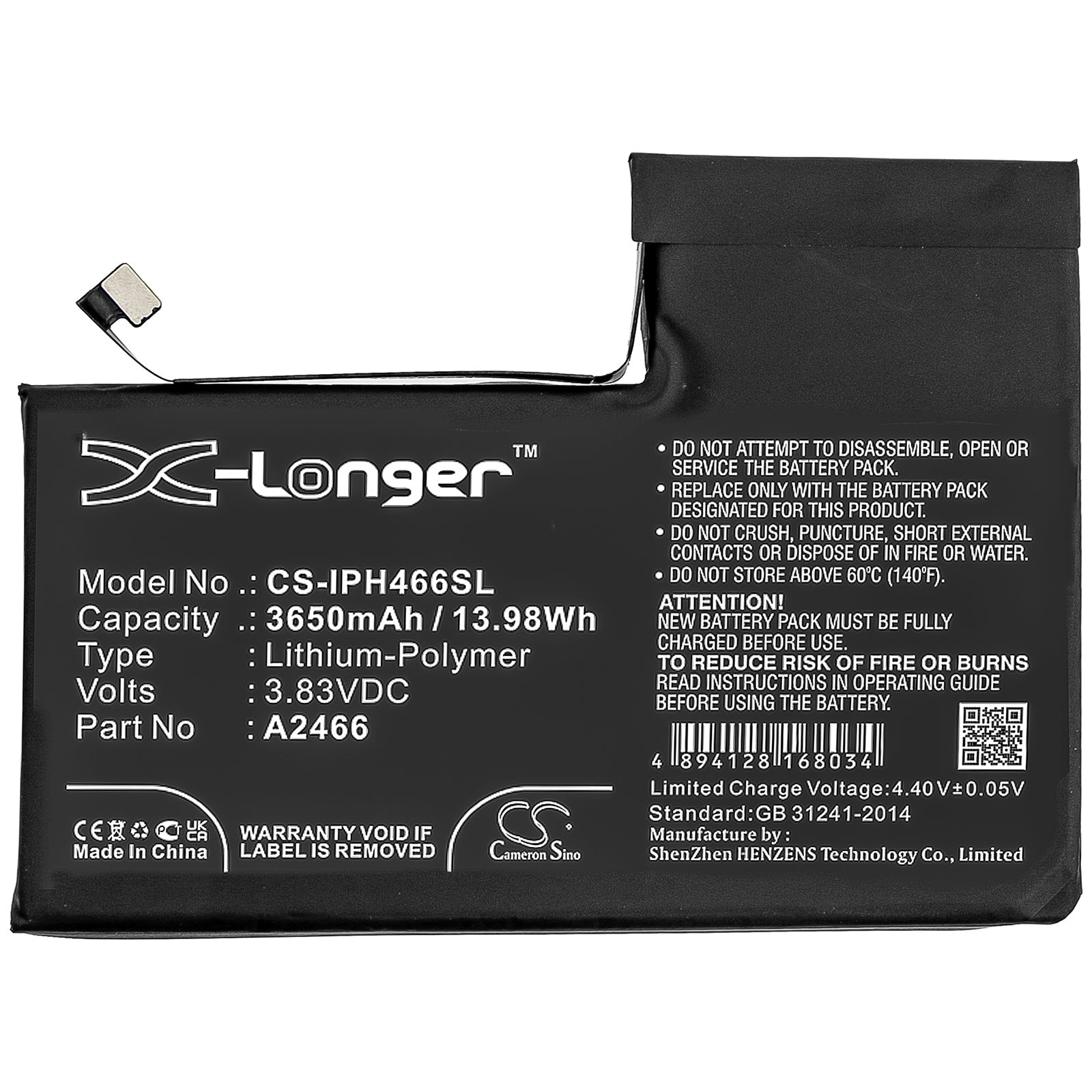 Li-Polymer Battery fits Apple, Iphone 12 Pro Max 3.83V, 3650mAh Mobile & SmartPhone Cameron Sino Technology Limited