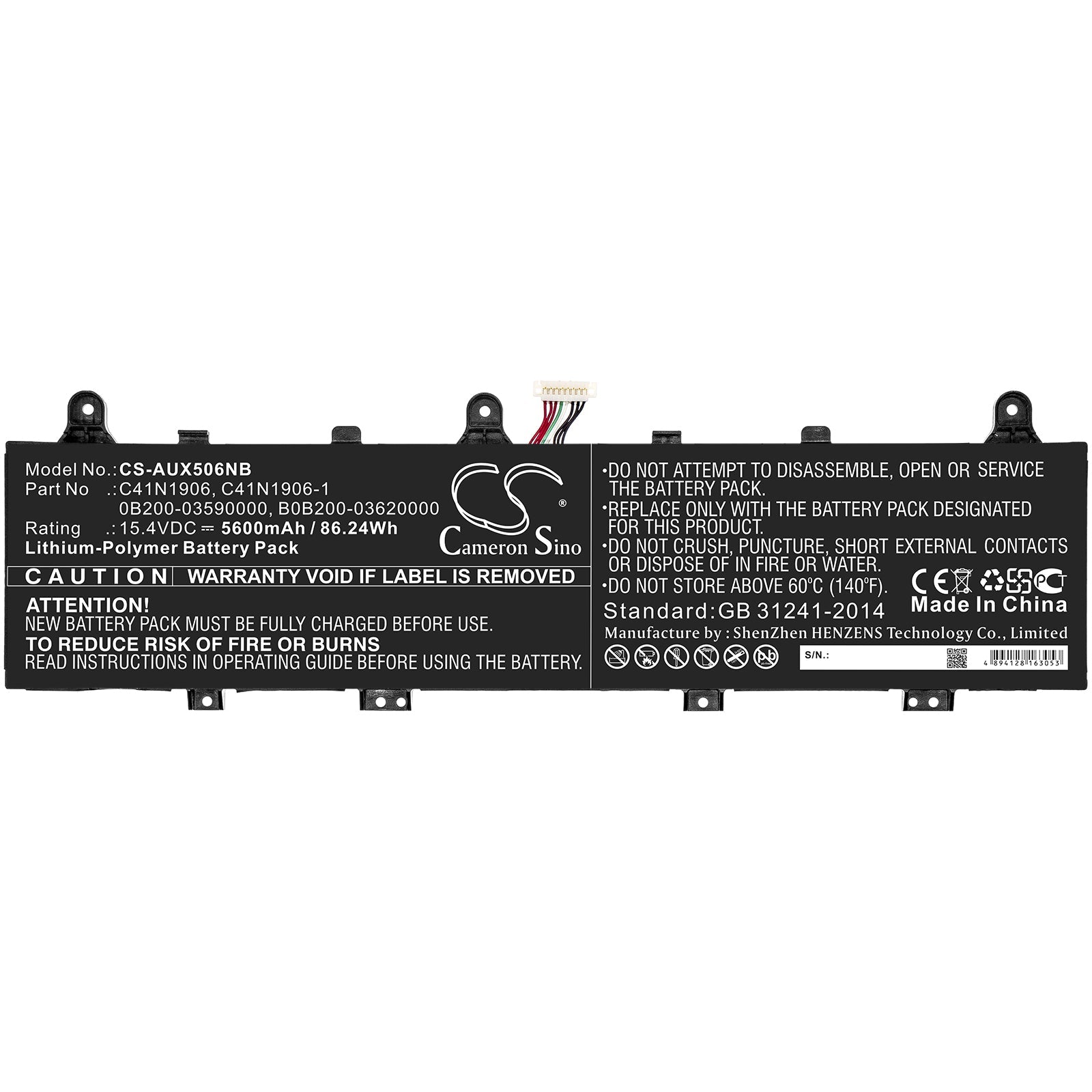 Li-Polymer Battery fits Asus, Fa506iv, Fa566iv 15.4V, 5600mAh Notebook & Laptop Cameron Sino Technology Limited