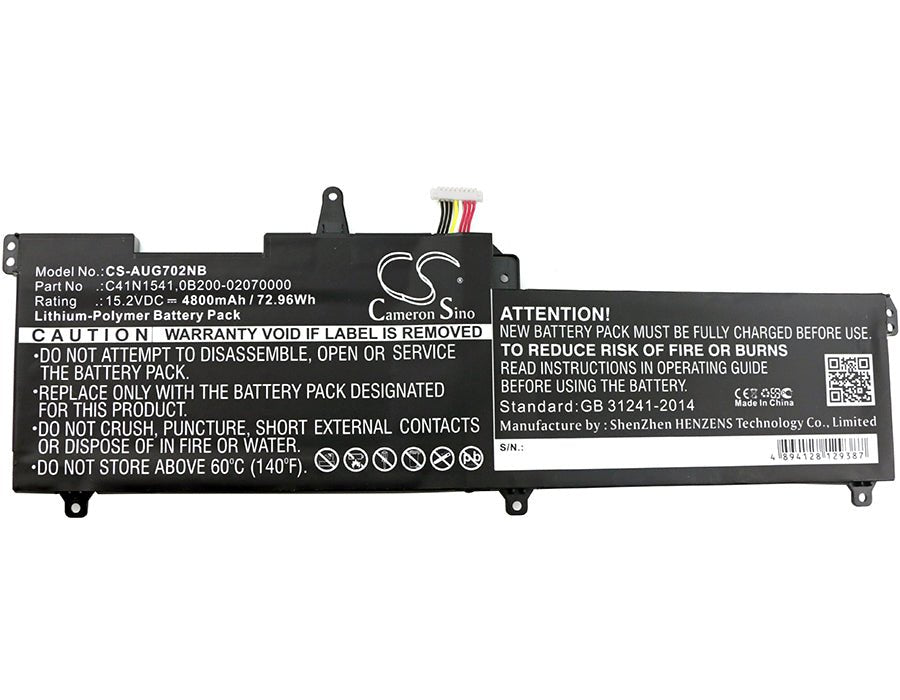 Li-Polymer Battery fits Asus, Gl702, Gl702v 15.2V, 4800mAh Notebook & Laptop Cameron Sino Technology Limited