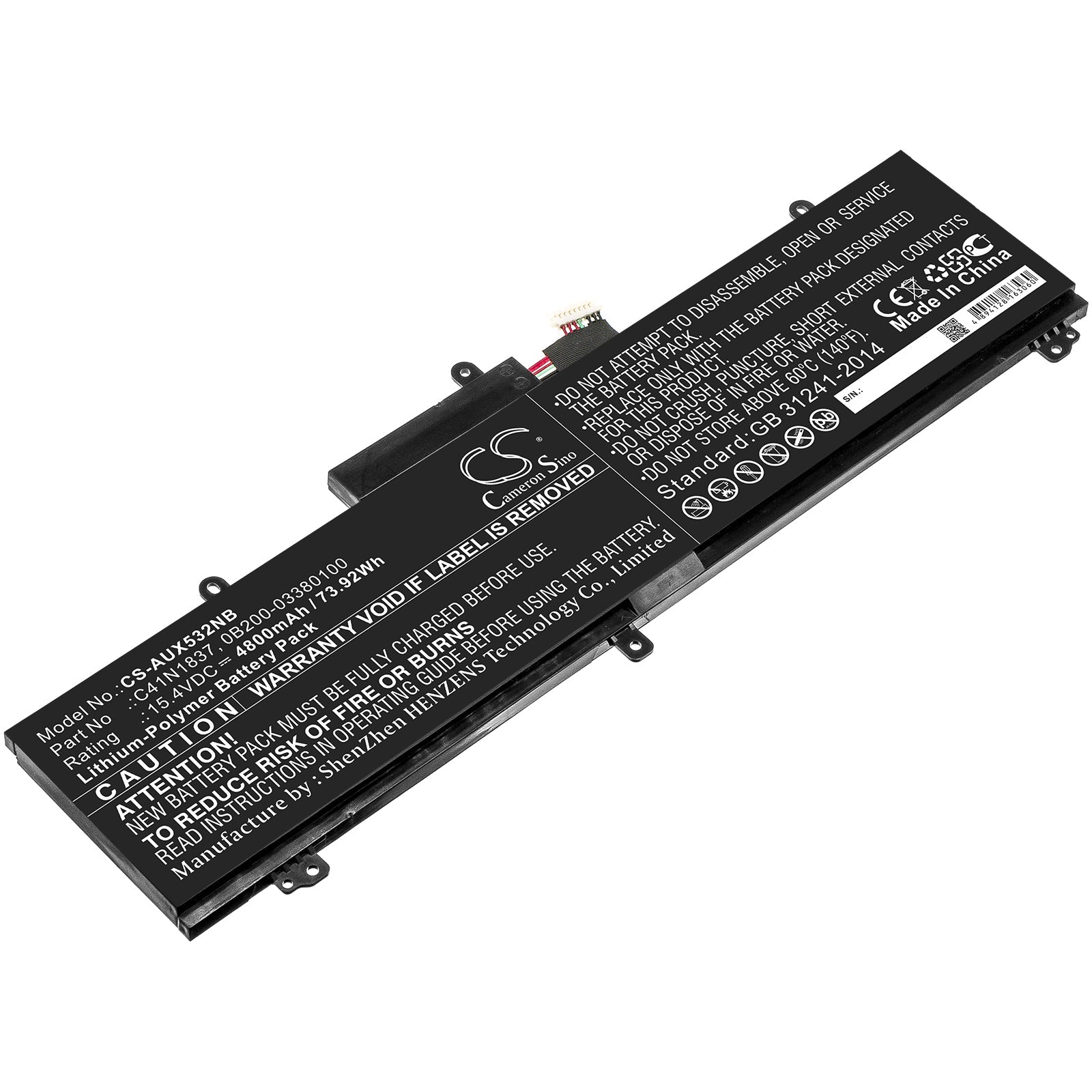 Li-Polymer Battery fits Asus, Gu502du, Gu502gu 15.4V, 4800mAh Notebook & Laptop Cameron Sino Technology Limited