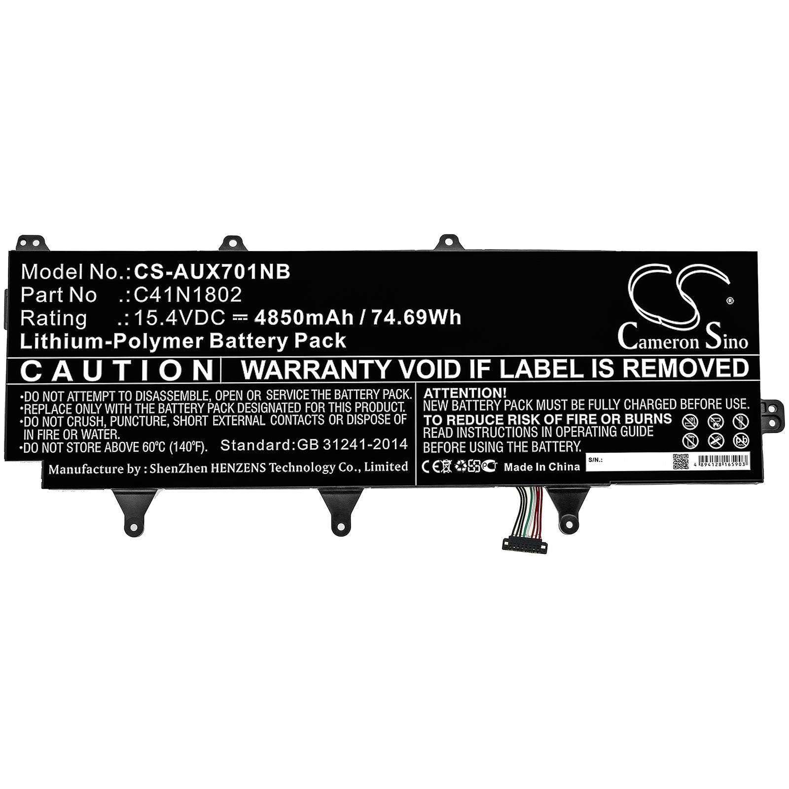 Li-Polymer Battery fits Asus, Gx701g, Gx701gv-ev016t, Gx701gv-ev052t 15.4V, 4850mAh Notebook & Laptop Cameron Sino Technology Limited