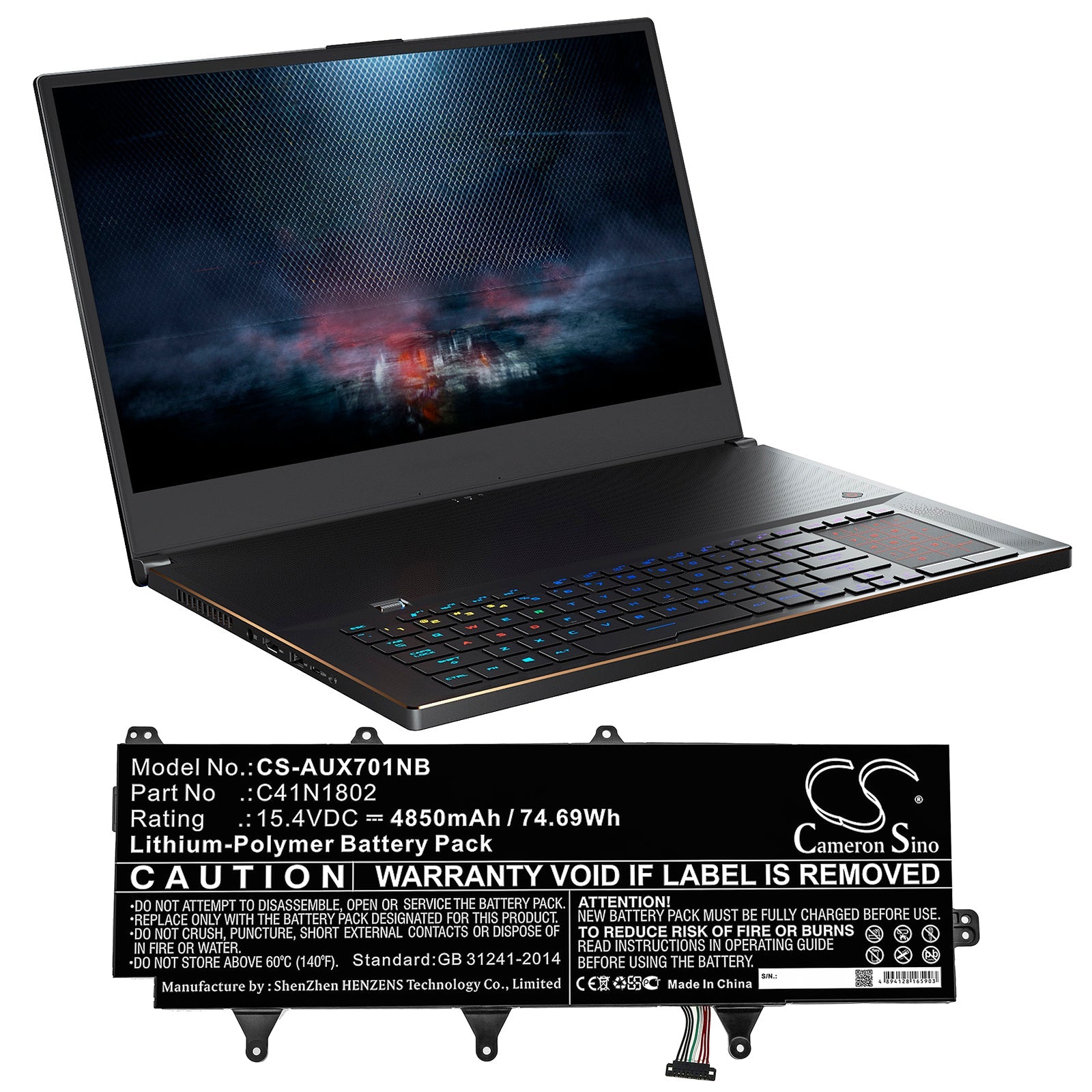 Li-Polymer Battery fits Asus, Gx701g, Gx701gv-ev016t, Gx701gv-ev052t 15.4V, 4850mAh Notebook & Laptop Cameron Sino Technology Limited