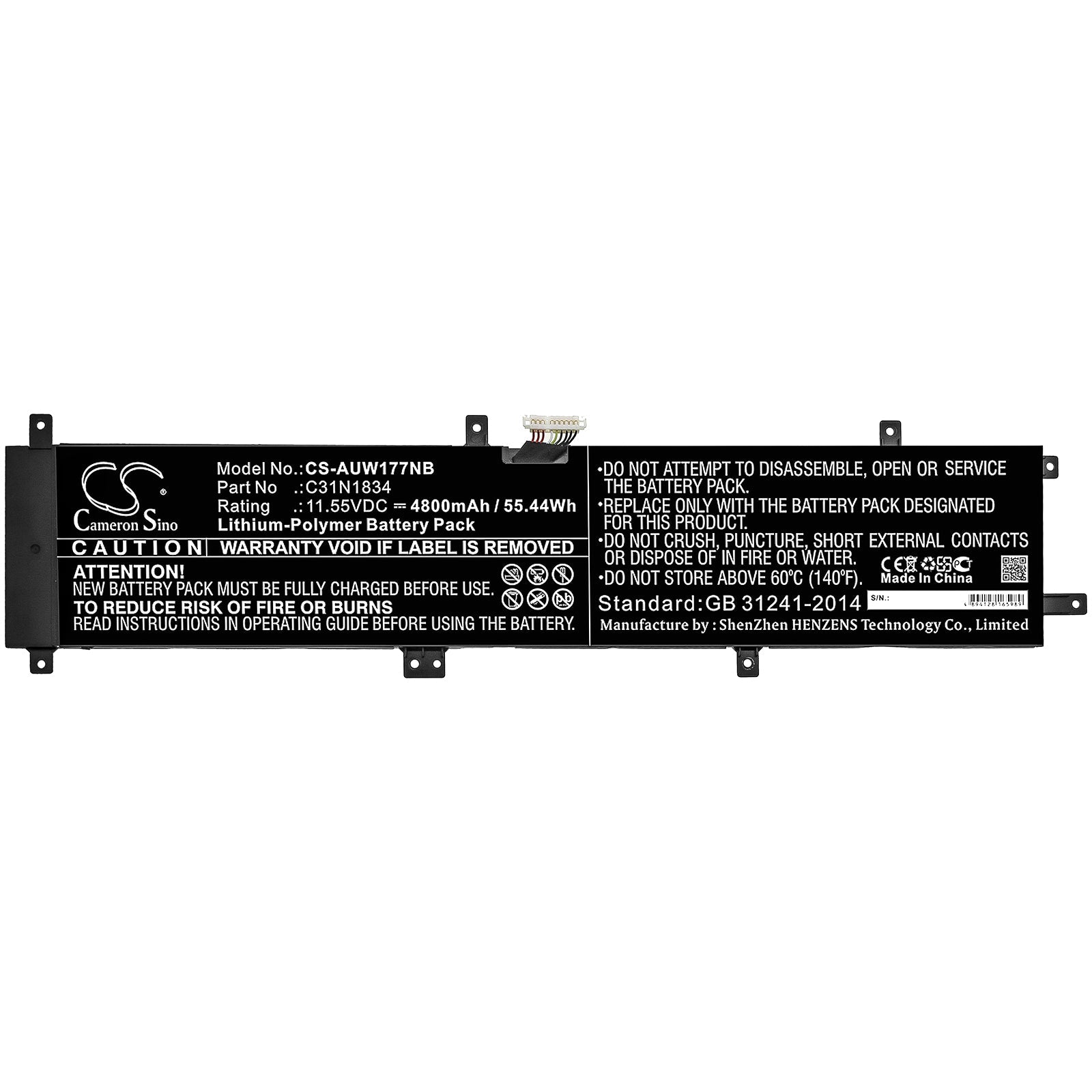 Li-Polymer Battery fits Asus, Proart Studiobook 17 H700gv, Proart Studiobook 17 W700g2t 11.55V, 4800mAh Notebook & Laptop Cameron Sino Technology Limited