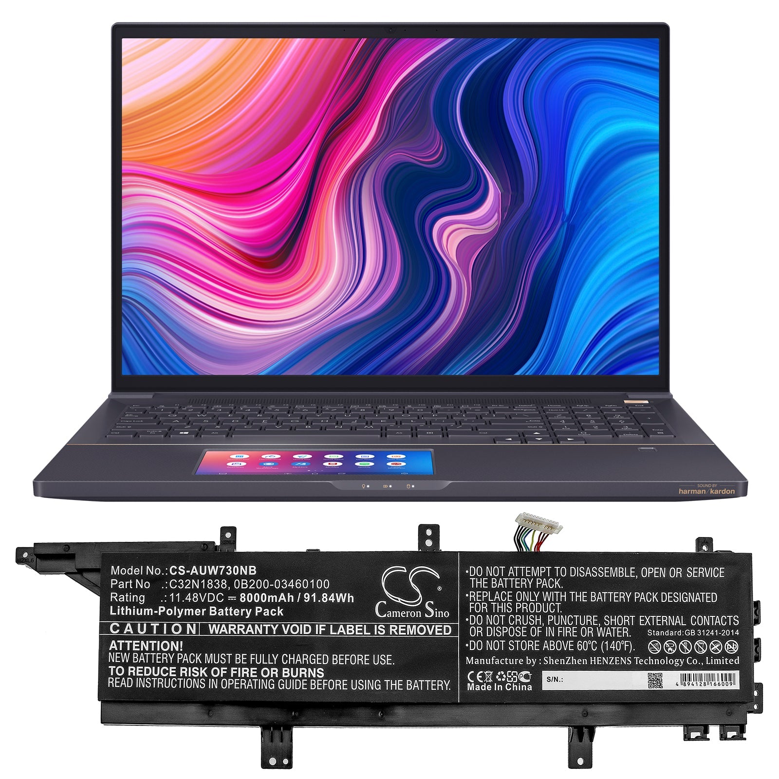Li-Polymer Battery fits Asus, Proart Studiobook Pro X W730g5t, Proart Studiobook Pro X W730g5t-av009t 11.48V, 8000mAh Notebook & Laptop Cameron Sino Technology Limited