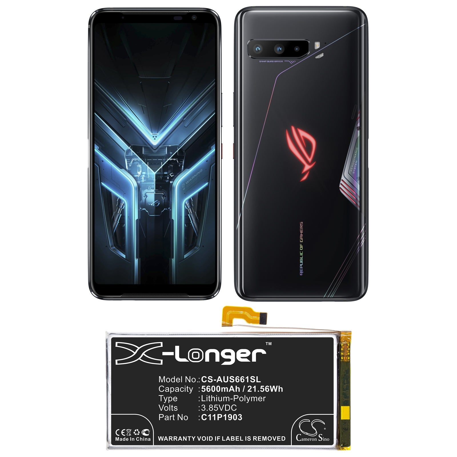 Li-Polymer Battery fits Asus, Rog Phone 3, Rog Phone Iii 3.85V, 5600mAh Mobile & SmartPhone Cameron Sino Technology Limited