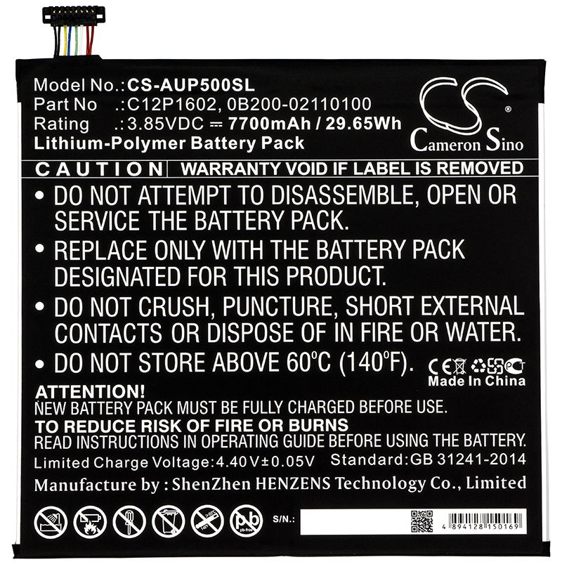 Li-Polymer Battery fits Asus, Z500kl, Zenpad 3s 10 Lte 3.85V, 7700mAh Tablet Cameron Sino Technology Limited