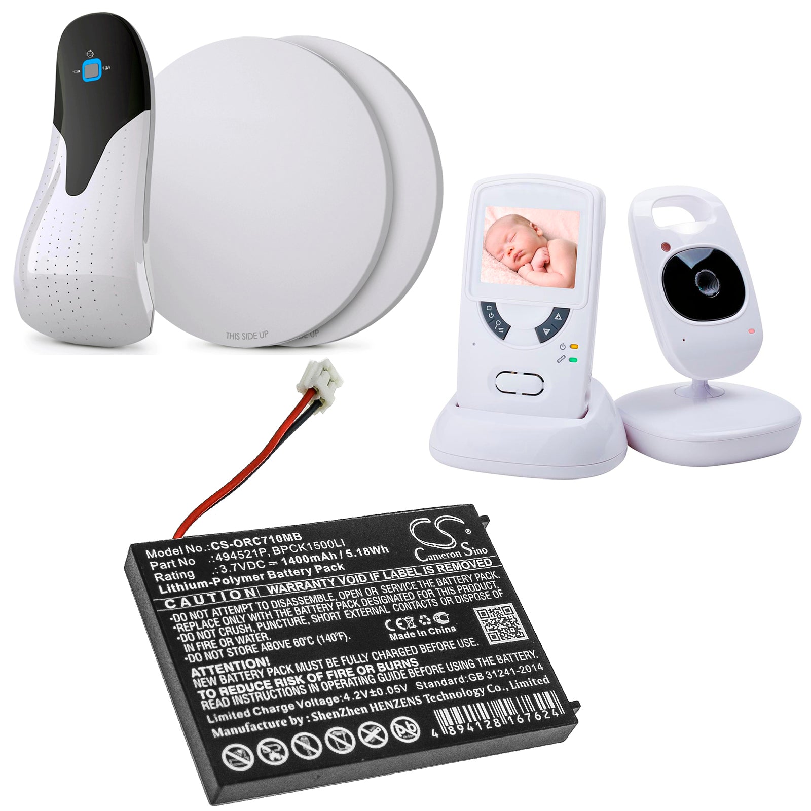 Li-Polymer Battery fits Audioline, Babysense 5 Video, Watch & Care V120 3.7V, 1400mAh BabyPhone Cameron Sino Technology Limited