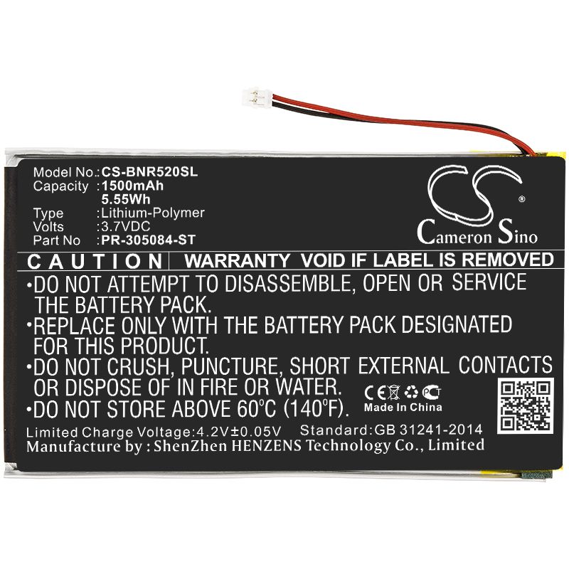 Li-Polymer Battery fits Barnes & Noble, Bnrv520, Glowlight 3 3.7V, 1500mAh E-book & E-reader Cameron Sino Technology Limited