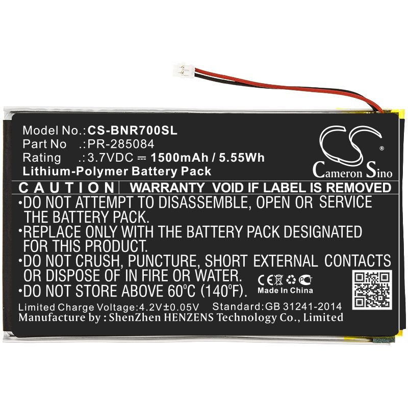 Li-Polymer Battery fits Barnes & Noble, Bnrv700, Glowlight Plus 7.8 3.7V, 1500mAh Tablet Cameron Sino Technology Limited