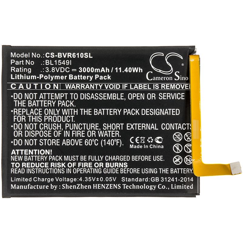 Li-Polymer Battery fits Blackview, R6 3.8V, 3000mAh Mobile & SmartPhone Cameron Sino Technology Limited