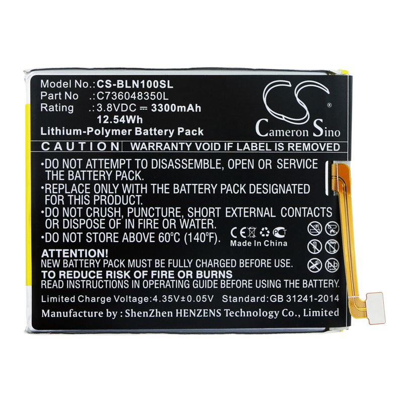 Li-Polymer Battery fits Blu, Bold N1 3.8V, 3300mAh Mobile & SmartPhone Cameron Sino Technology Limited
