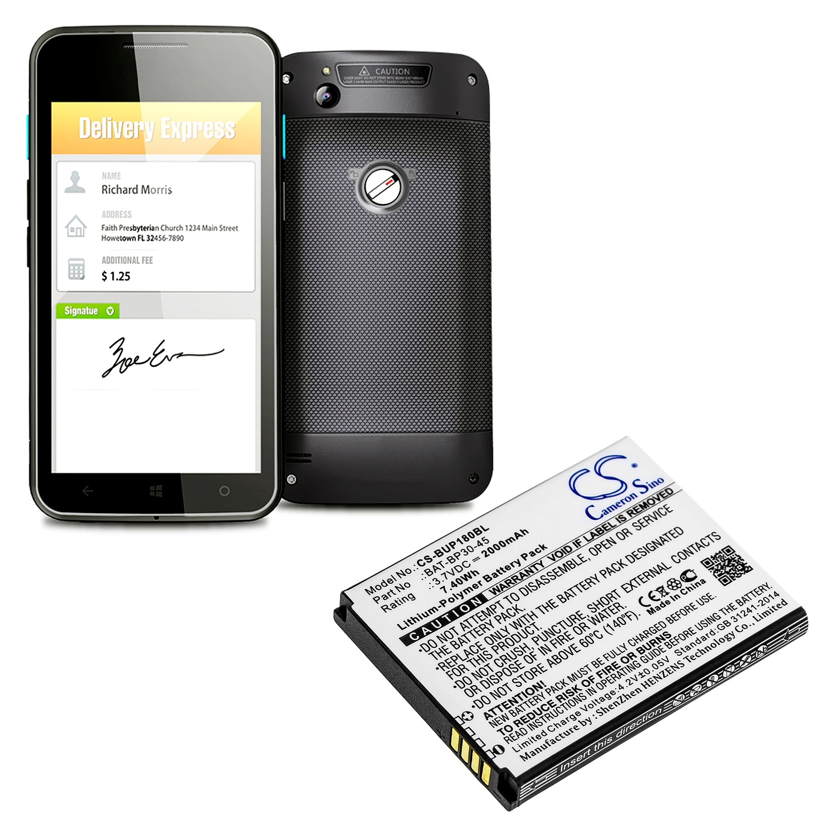 Li-Polymer Battery fits Bluebird, Bm180, Bp30 3.7V, 2000mAh Barcode Scanner Cameron Sino Technology Limited