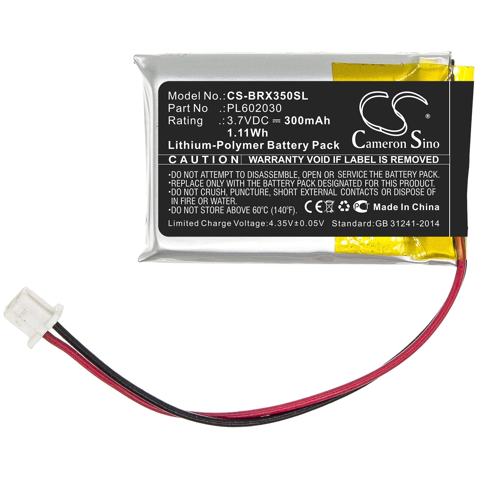 Li-Polymer Battery fits Blueparrott, Pl602030 3.7V, 300mAh Wireless Headset Cameron Sino Technology Limited