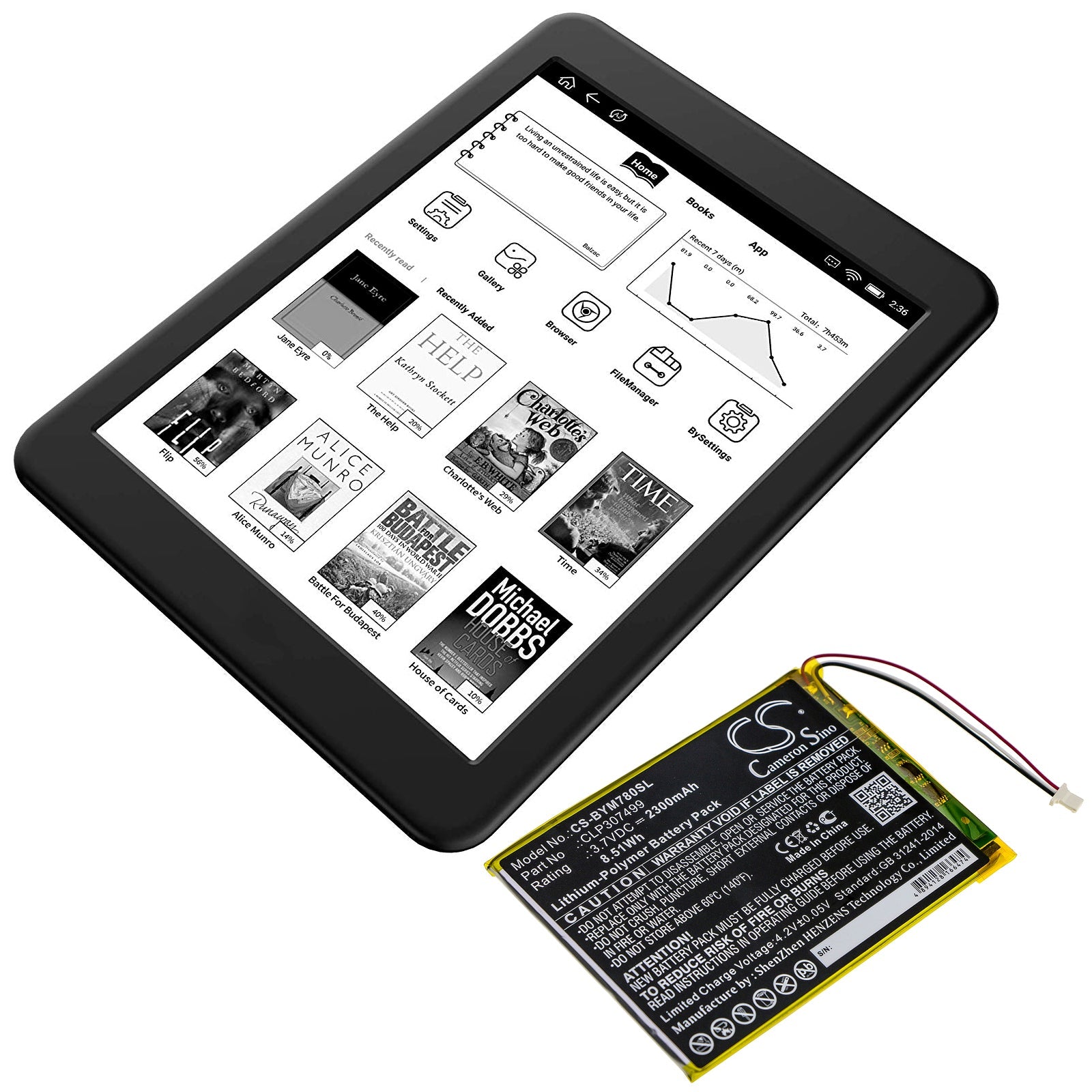 Li-Polymer Battery fits Boyue, Likebook Mars 7.8" 3.7V, 2300mAh E-book & E-reader Cameron Sino Technology Limited
