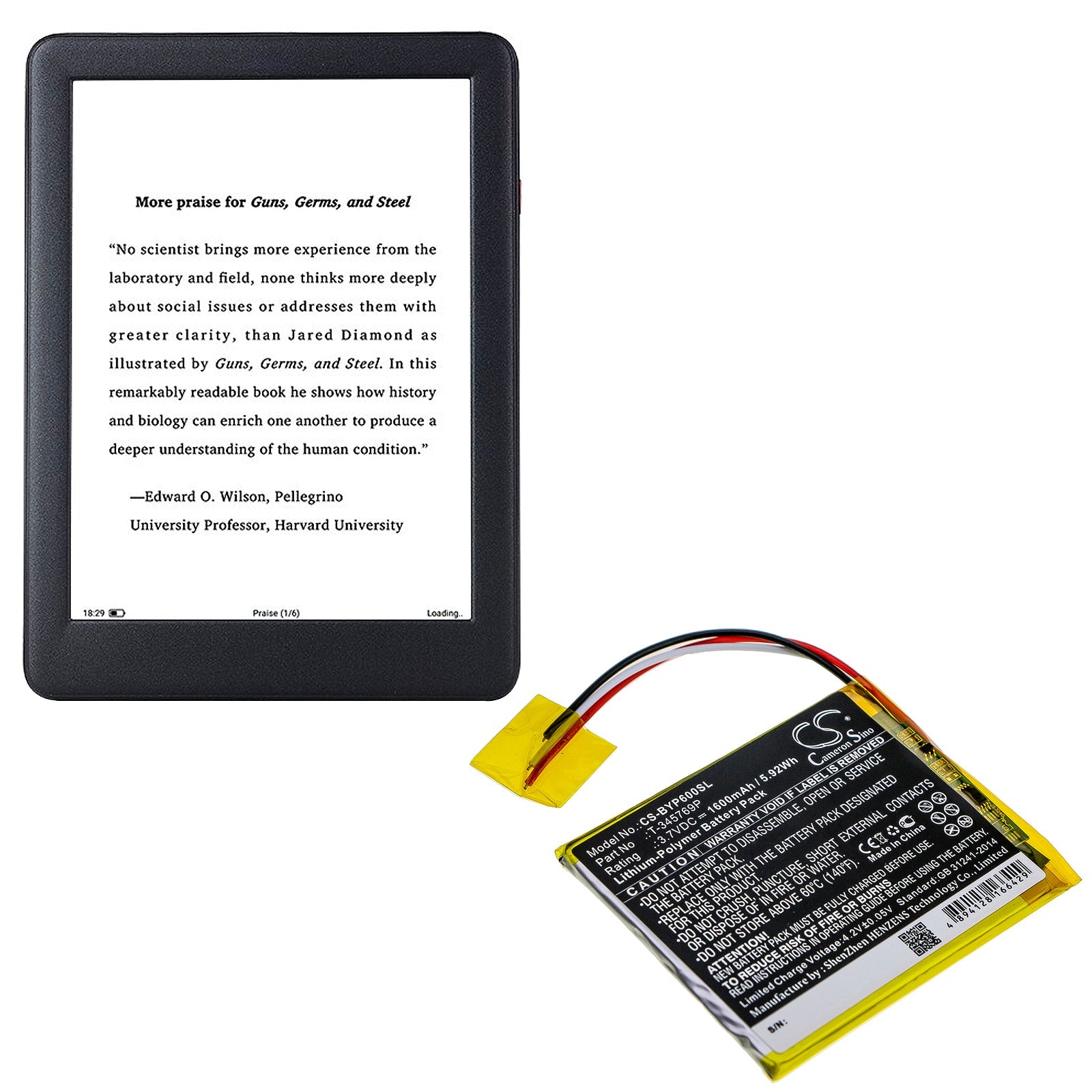 Li-Polymer Battery fits Boyue, P6 3.7V, 1600mAh E-book & E-reader Cameron Sino Technology Limited