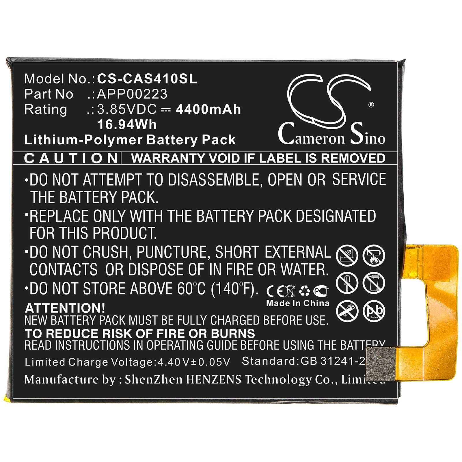 Li-Polymer Battery fits Cat, App00223 3.85V, 4700mAh Mobile & SmartPhone Cameron Sino Technology Limited