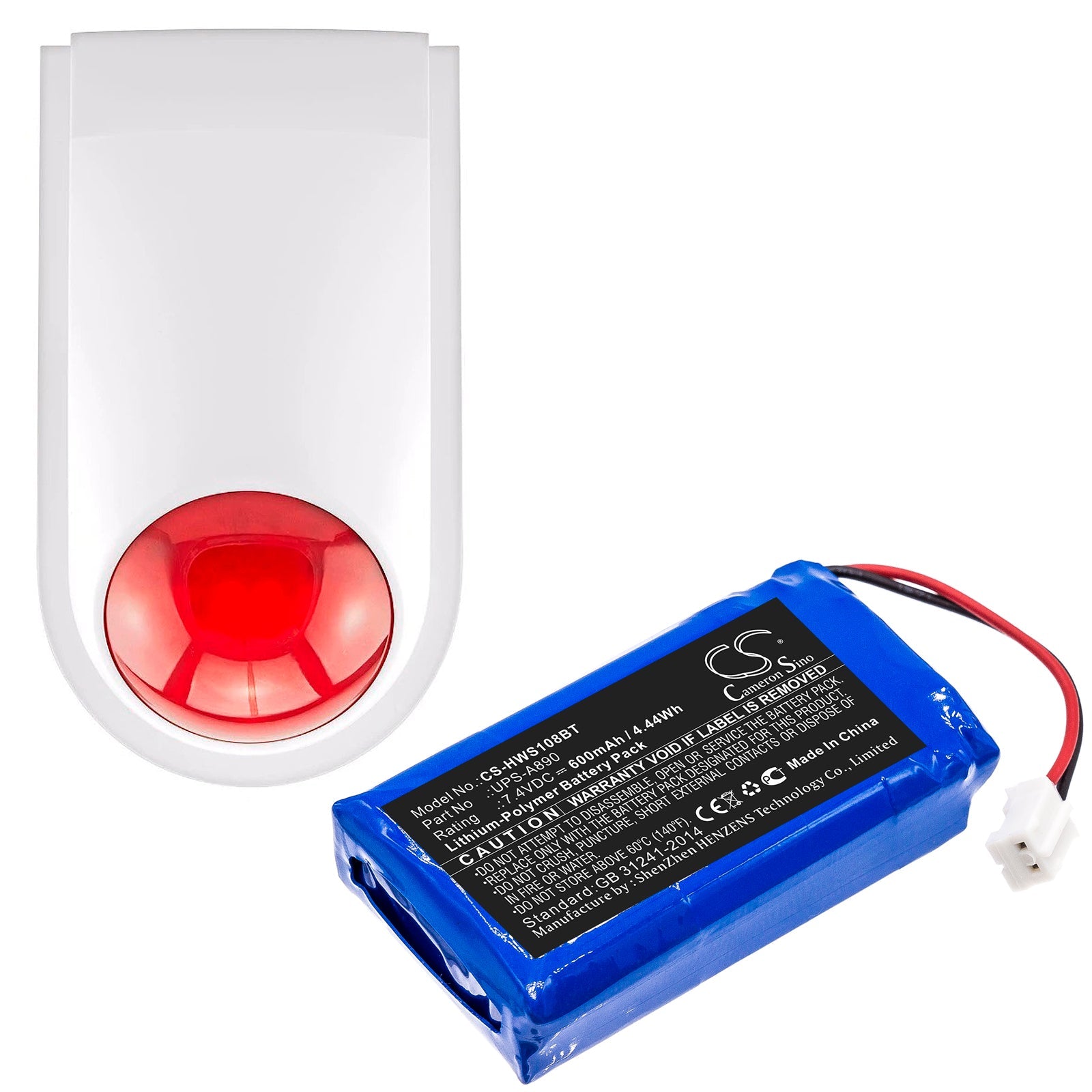 Li-Polymer Battery fits Chuango, Ws-108 7.4V, 600mAh Alarm System Cameron Sino Technology Limited