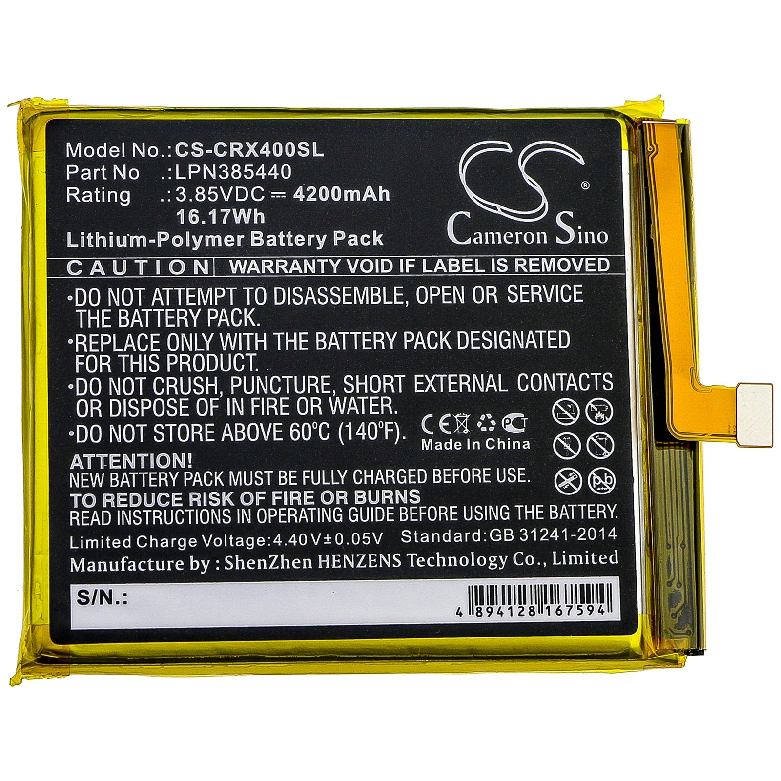 Li-Polymer Battery fits Crosscall, Trekker X4 3.85V, 4200mAh Communications Cameron Sino Technology Limited