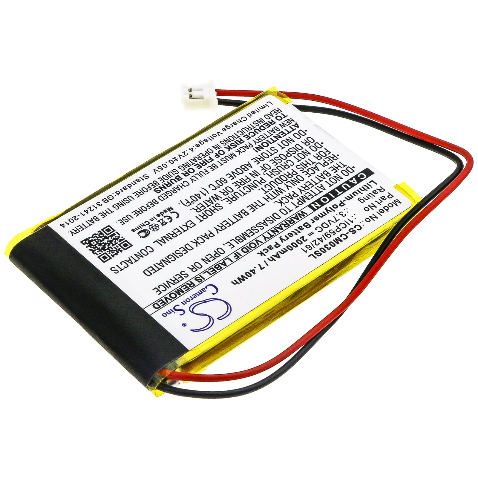 Li-Polymer Battery fits Custom Battery Pack, 1icp59/42/61 3.7V, 2000mAh Battery Pack Cameron Sino Technology Limited